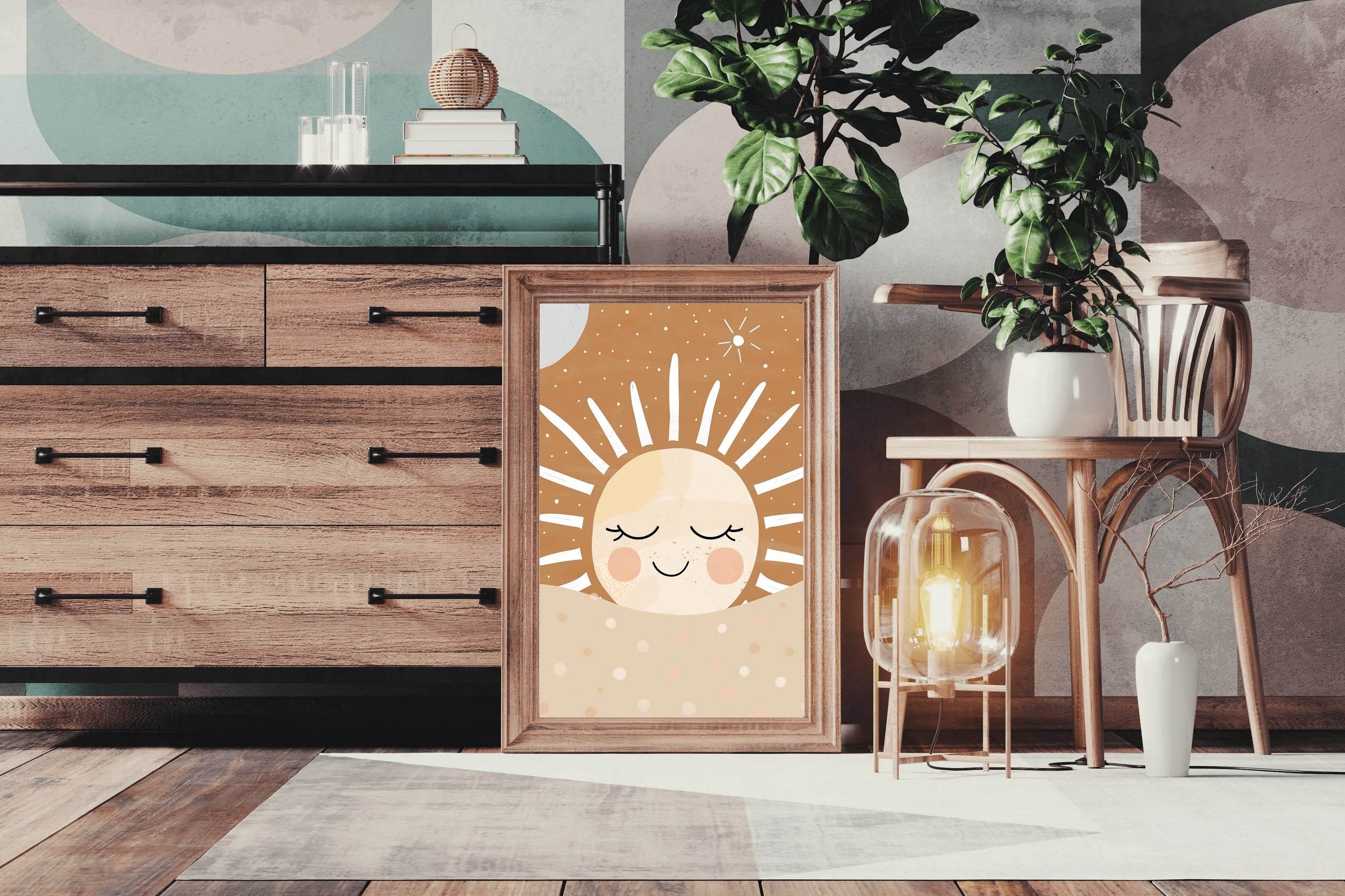 Smiling Face of Sleeping Cartoon Sun - beink online art store