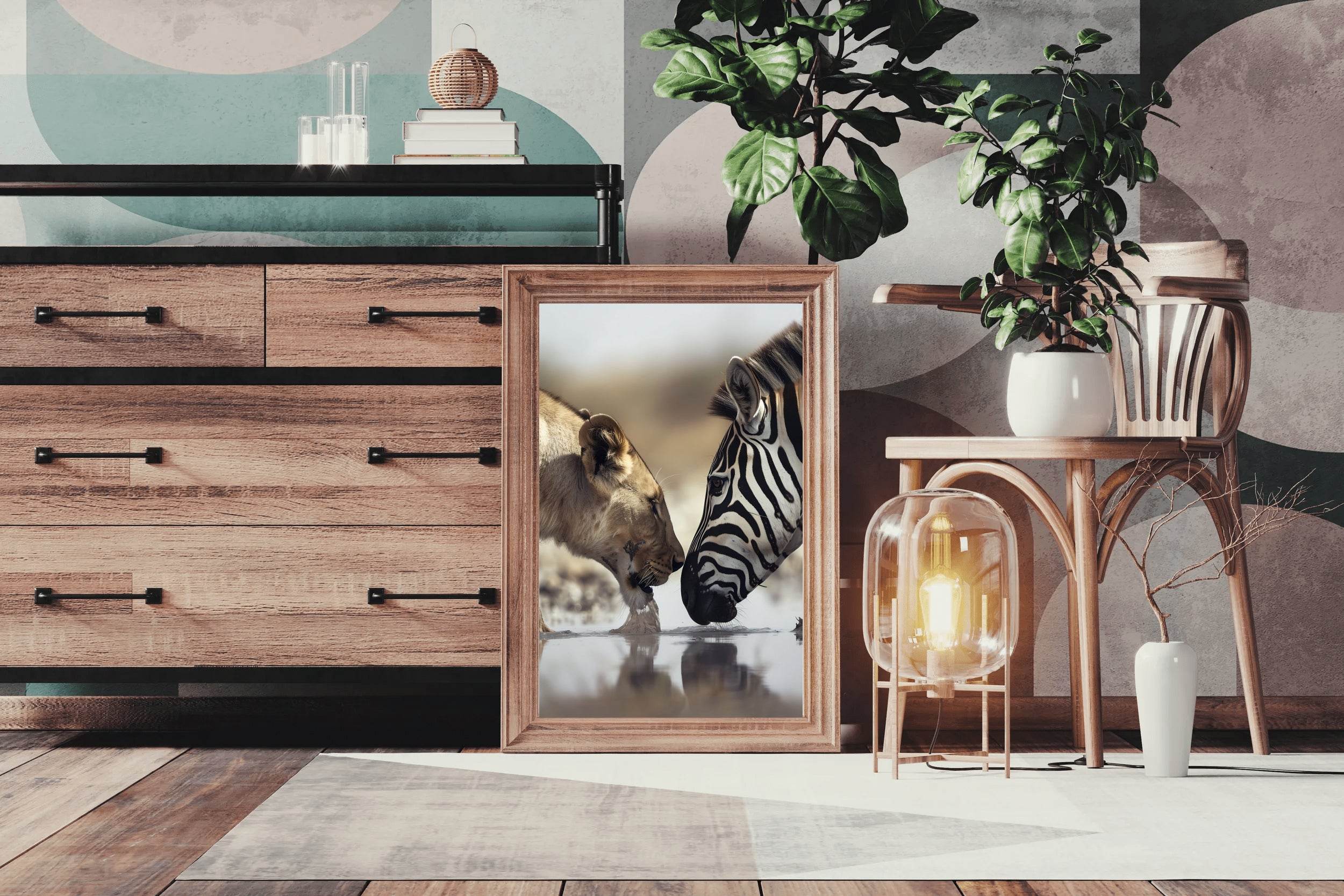 Zebra and Tiger Drinking Water Wall Art - beink online art store