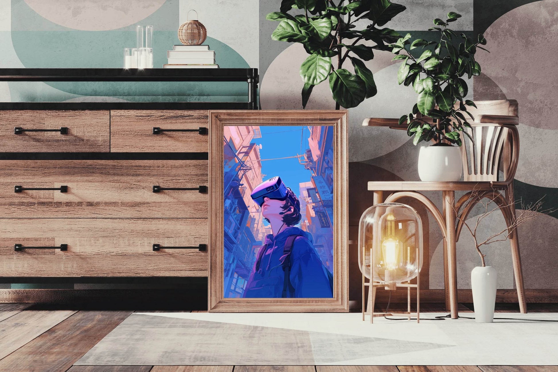 Anime Character with Virtual Reality Glasses Wall Art - beink online art store