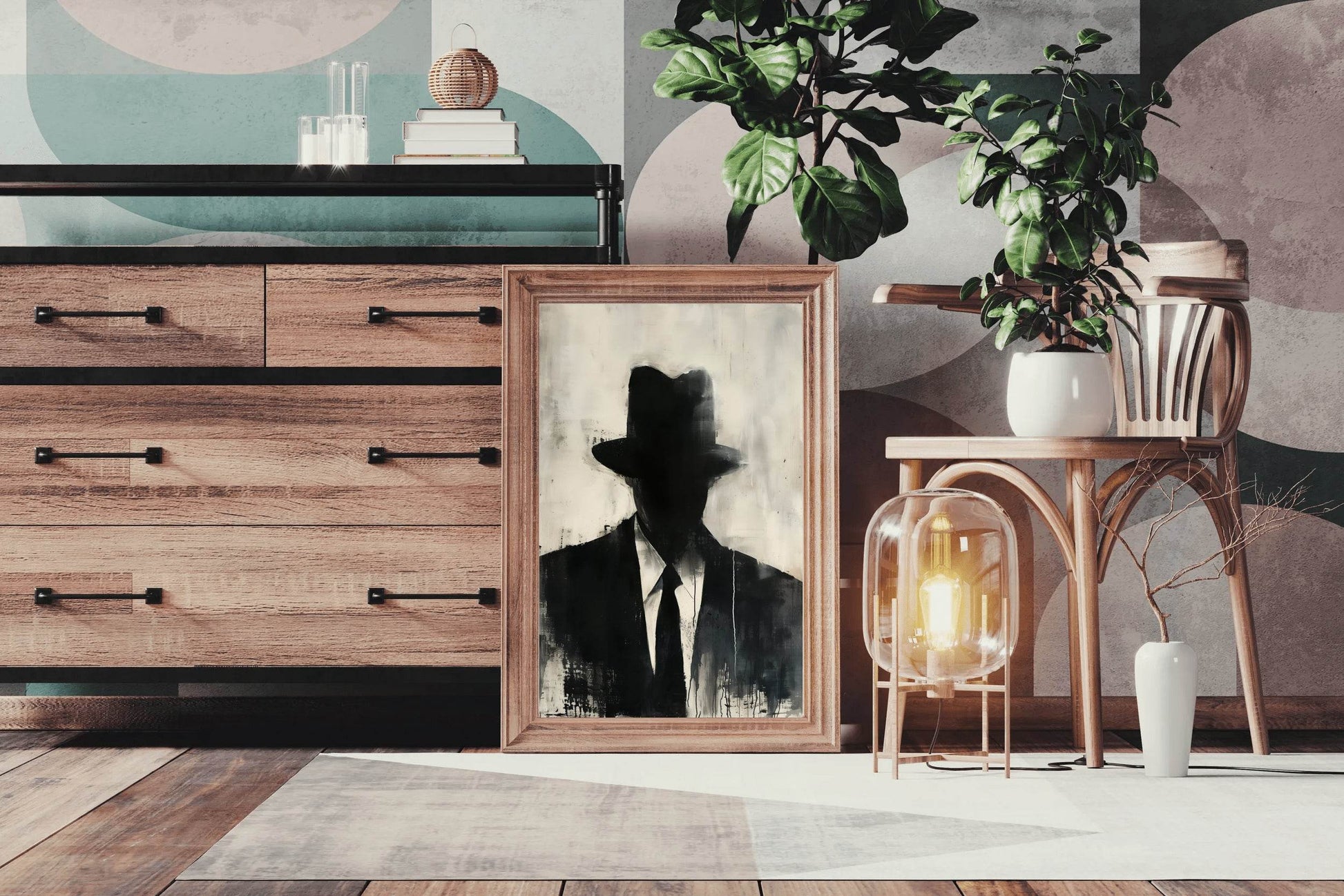 Painting of a Man Wearing a Hat and a Suit - beink online art store