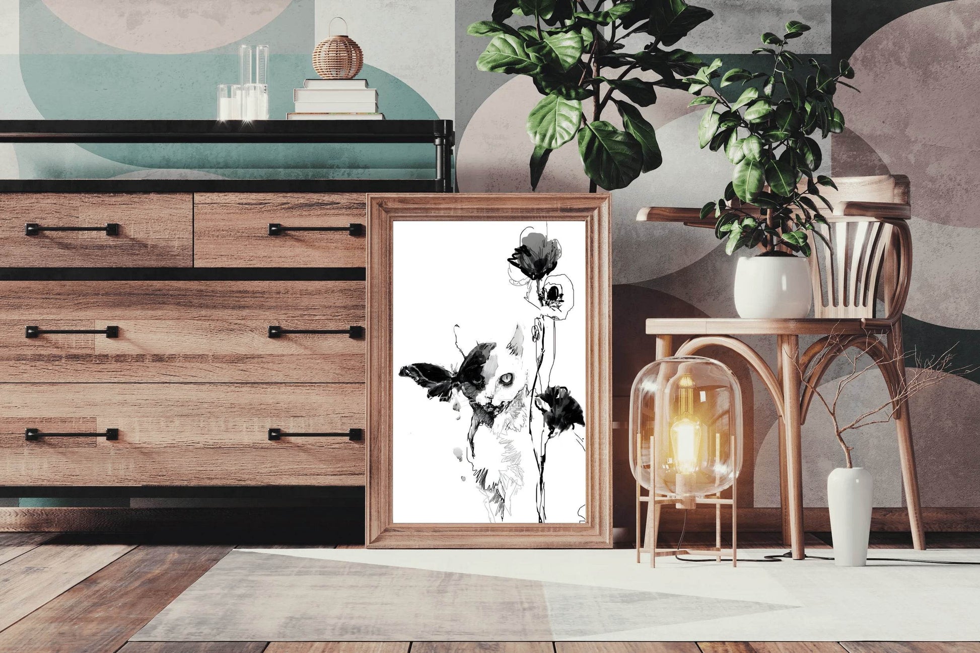 Feline Whispers in Black Ink Modern Wall Art - beink online art store