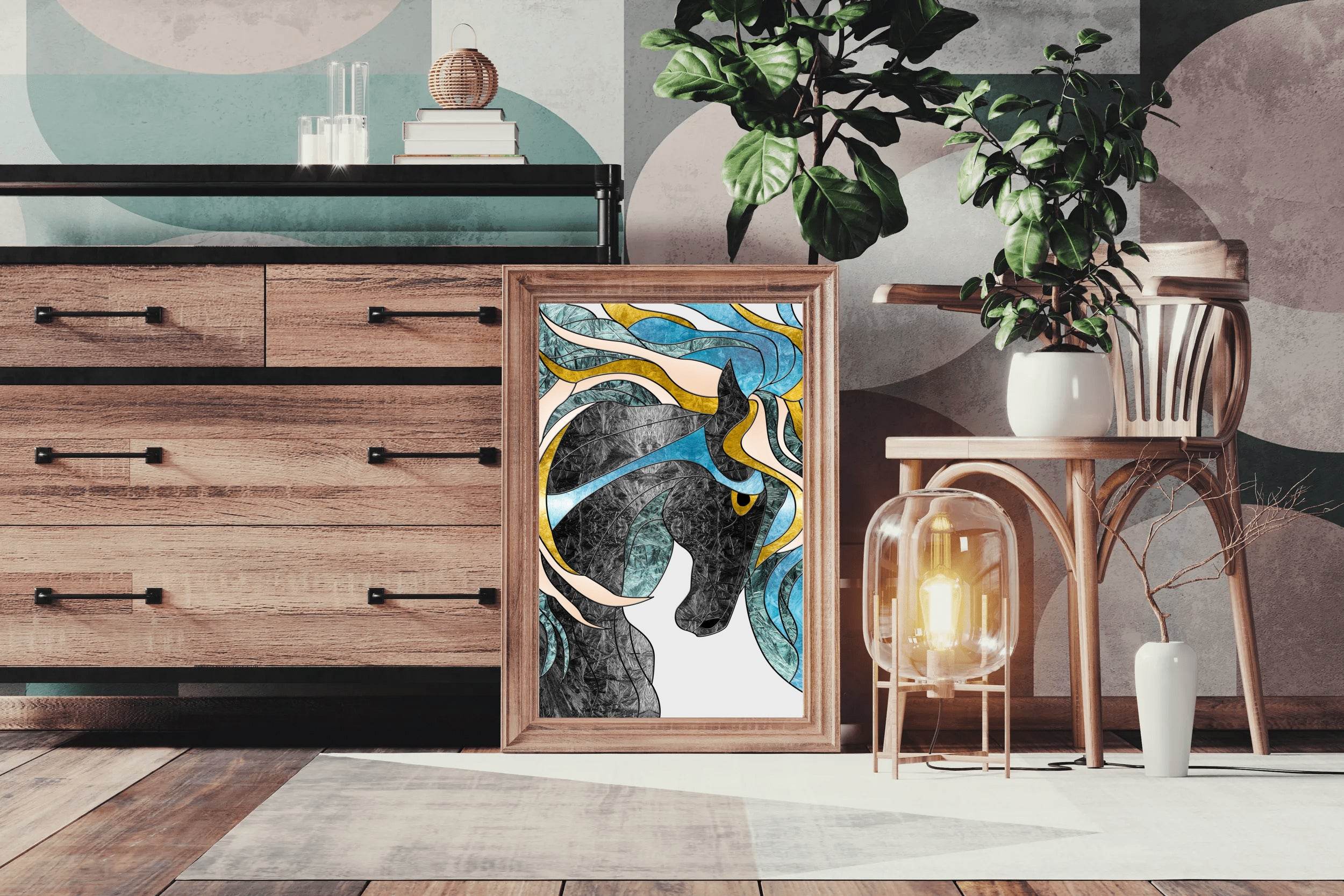 Stained Glass Stallion Modern Wall Art - beink online art store