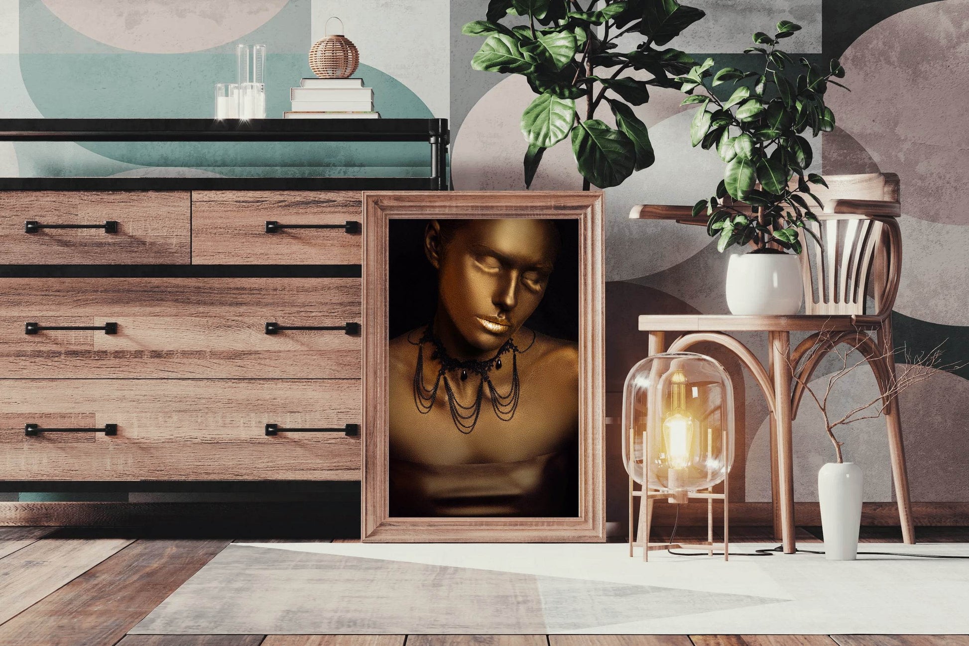 Golden Bust Of a Sleeping Person Wall Art - beink online art store
