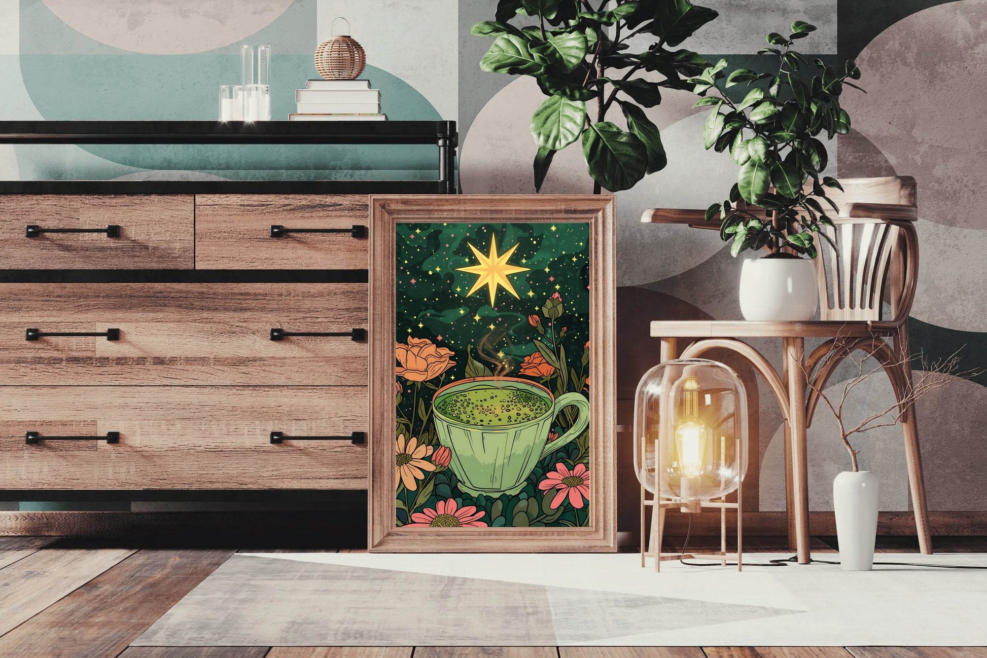 Matcha coffee with Flower Background Wall Art - beink online art store