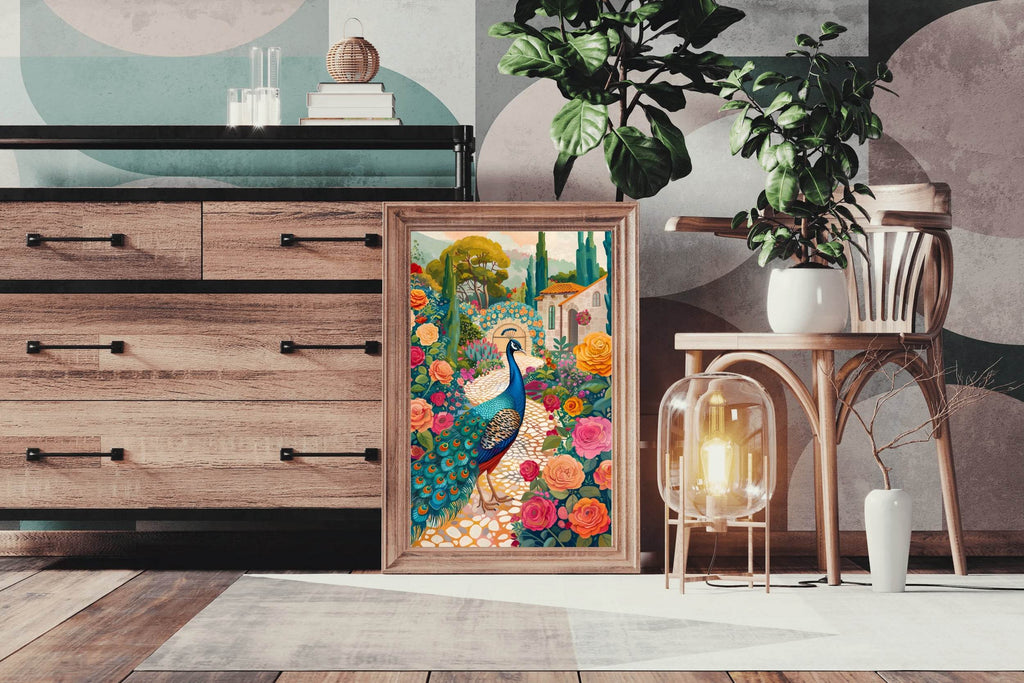 Painting of a Peacock Standing in the Garden - beink online art store