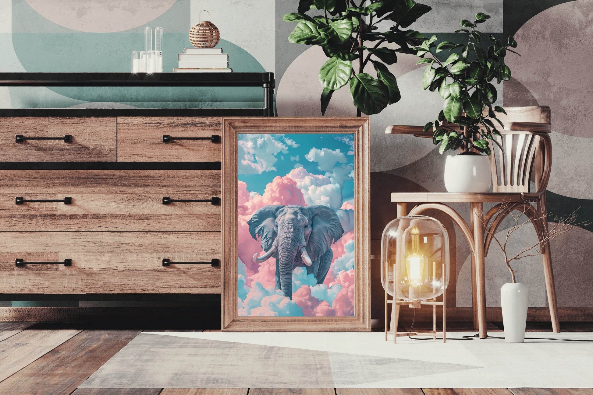 Watercolor Elephant in Clouds Animal Wall Art - beink online art store