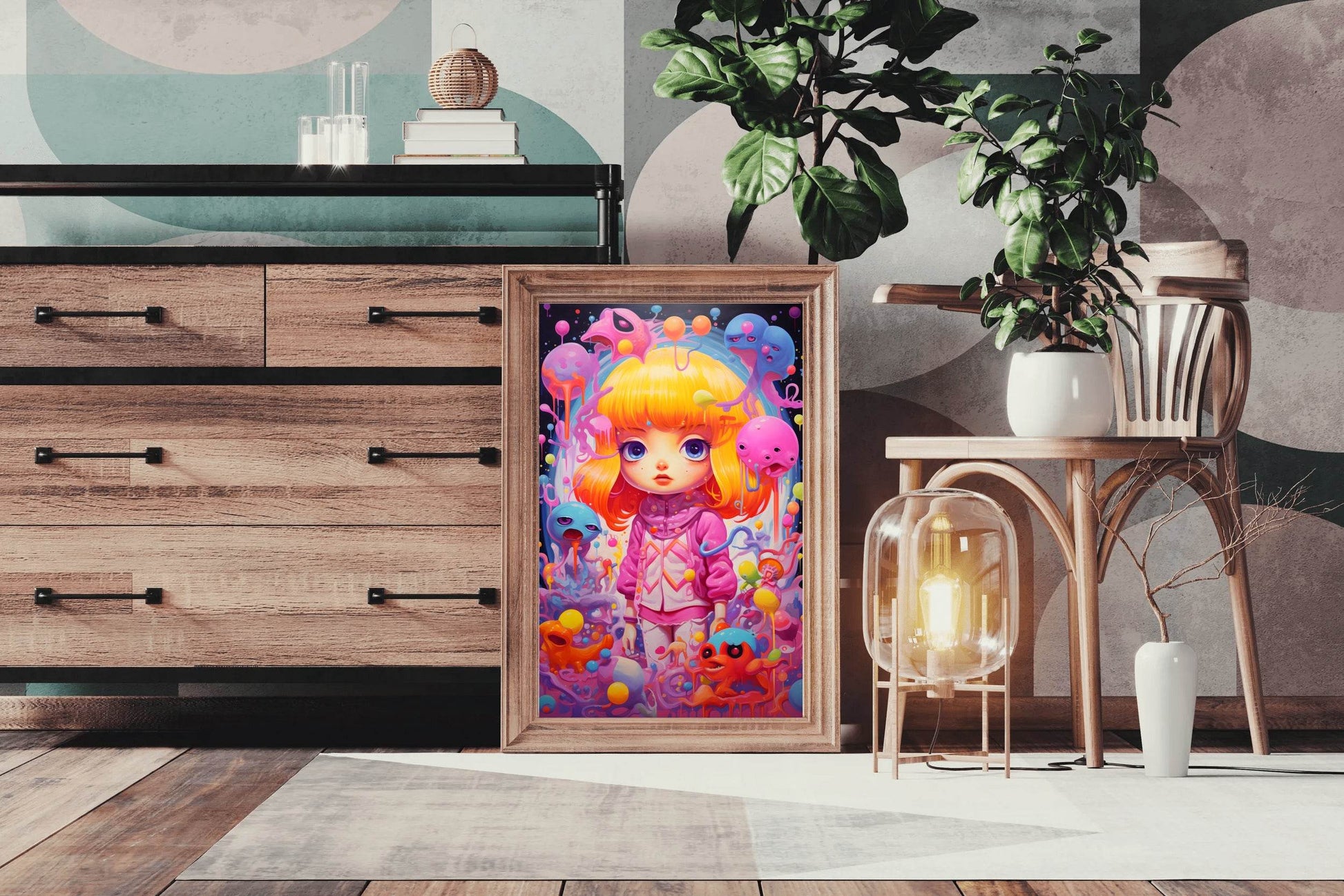 Painting of a Girl with Yellow Hair With Balloon - beink online art store