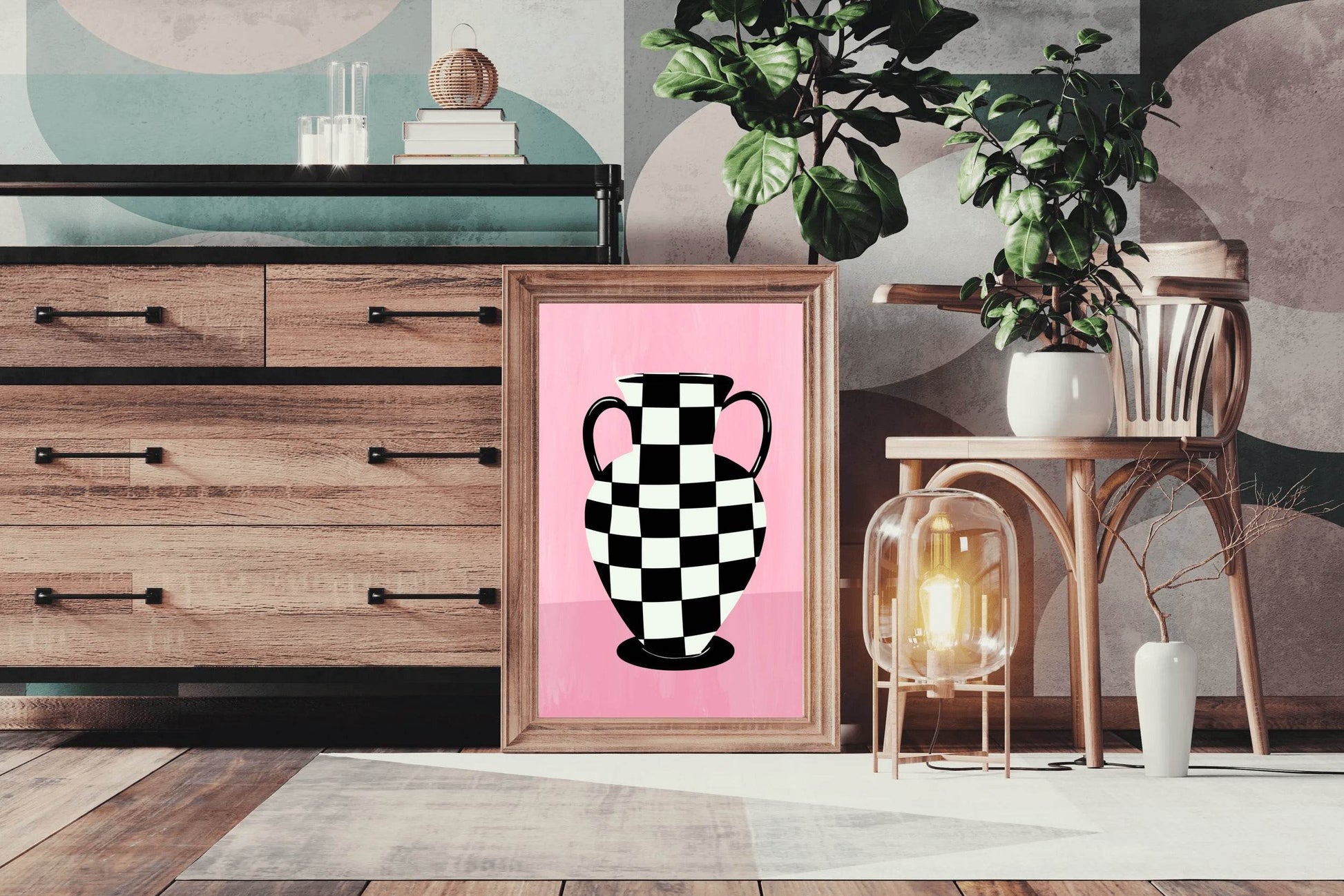 Checkered Vase Painting Wall Art - beink online art store