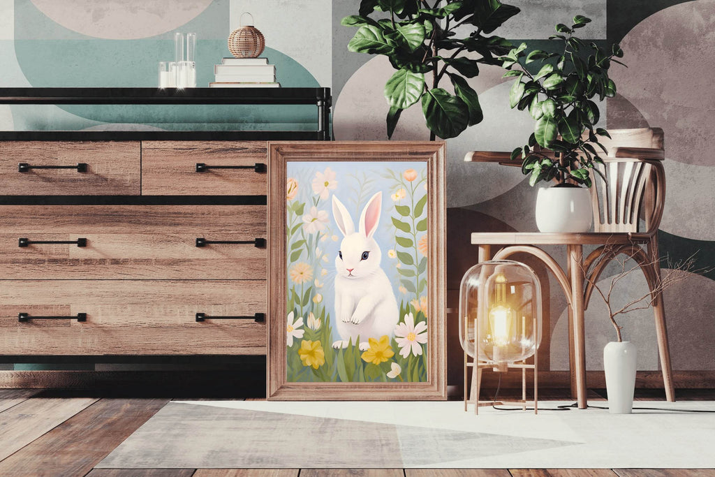 Drawing of Rabbit Sitting on the Grass - beink online art store