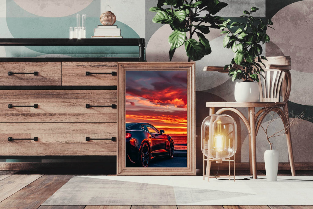 Black Camaro Sunset Wall Art - beink online art store