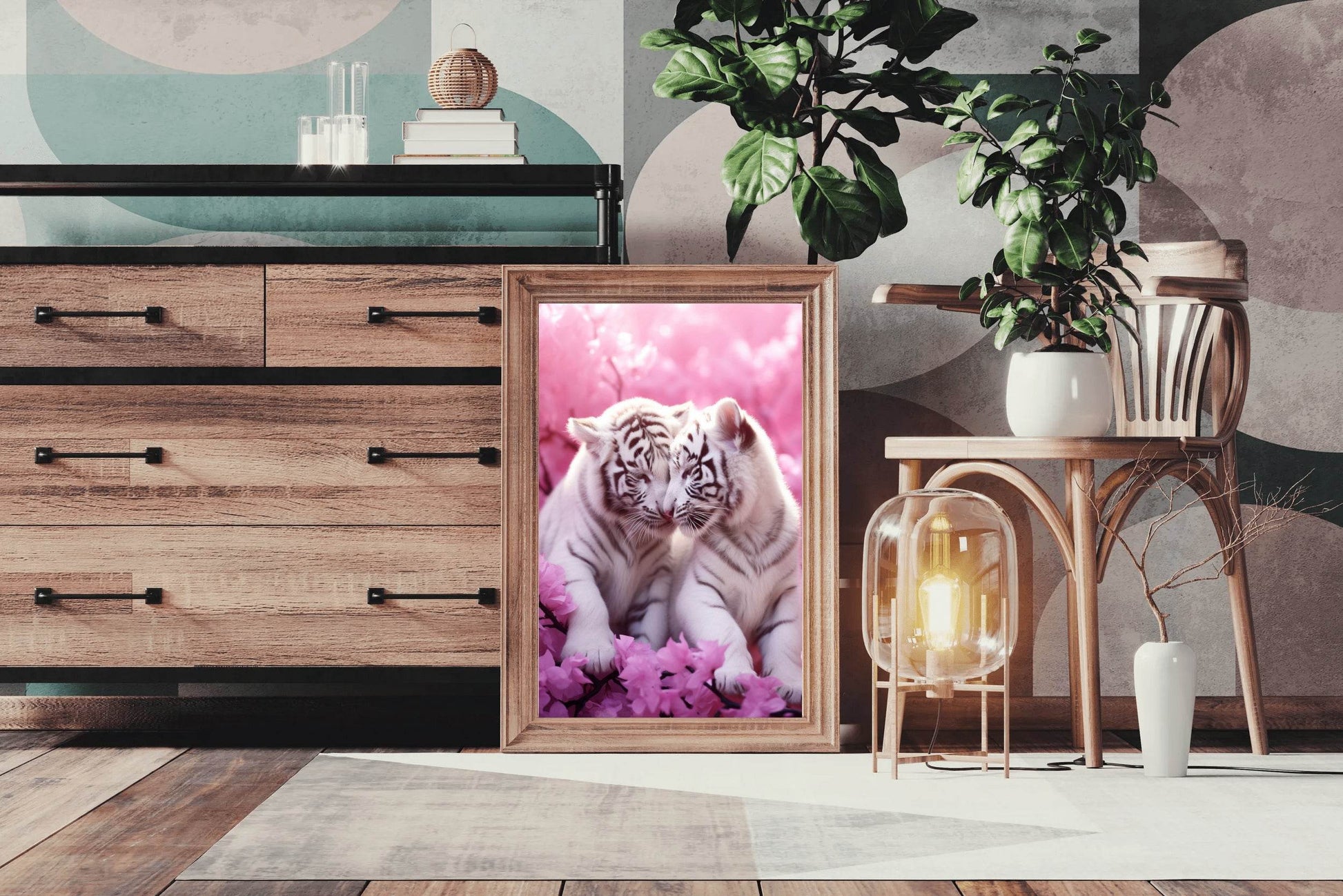 Pair of White Tiger Animal Wall Art - beink online art store