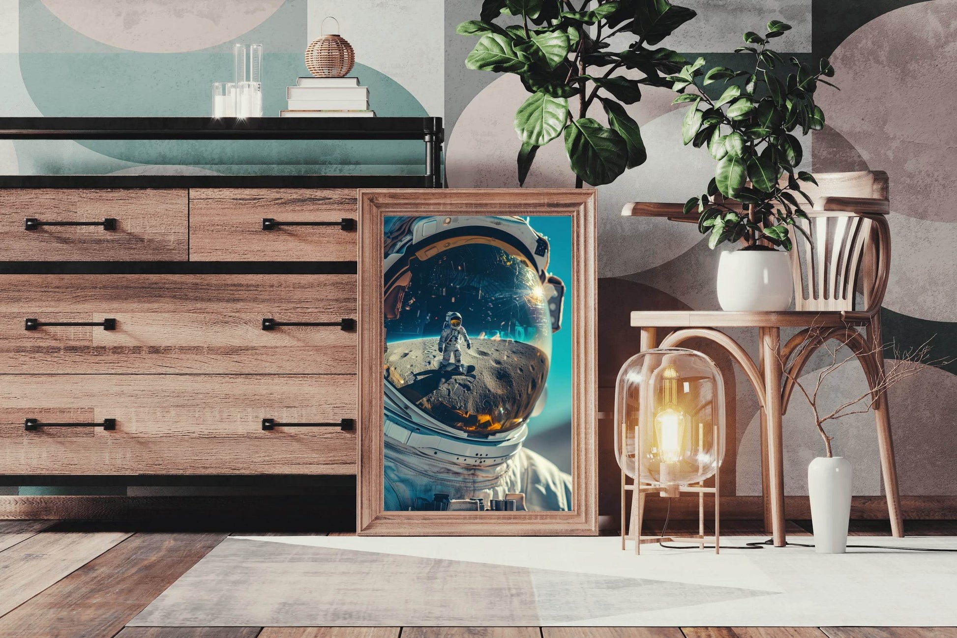 Astronaut Helmet Reflection on moon Wall Art - beink online art store