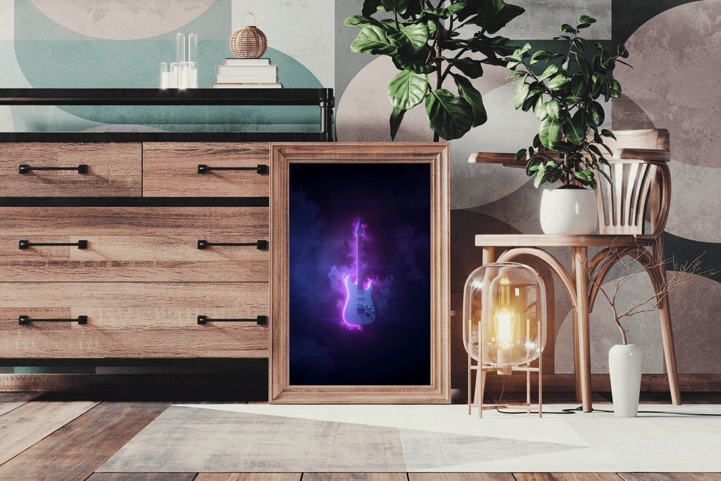 Electric Rock Guitar With Neon Lights Wall Art - beink online art store