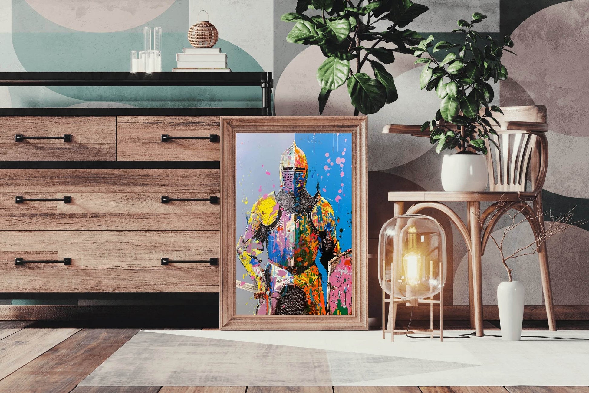 Knight in Vibrant Colors Graffiti Wall Art - beink online art store