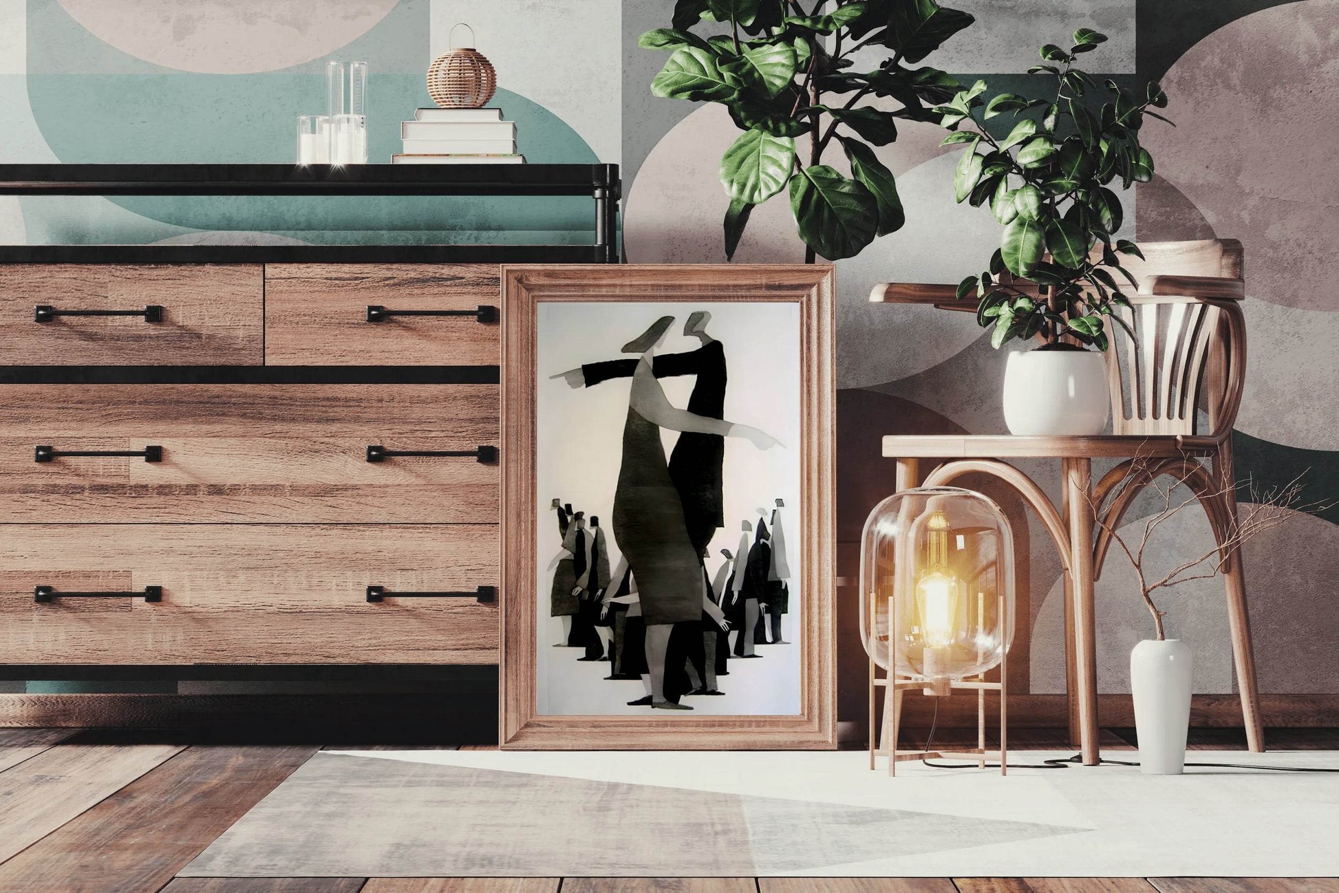 Painting of Black and White Crowd Wall Art - beink online art store