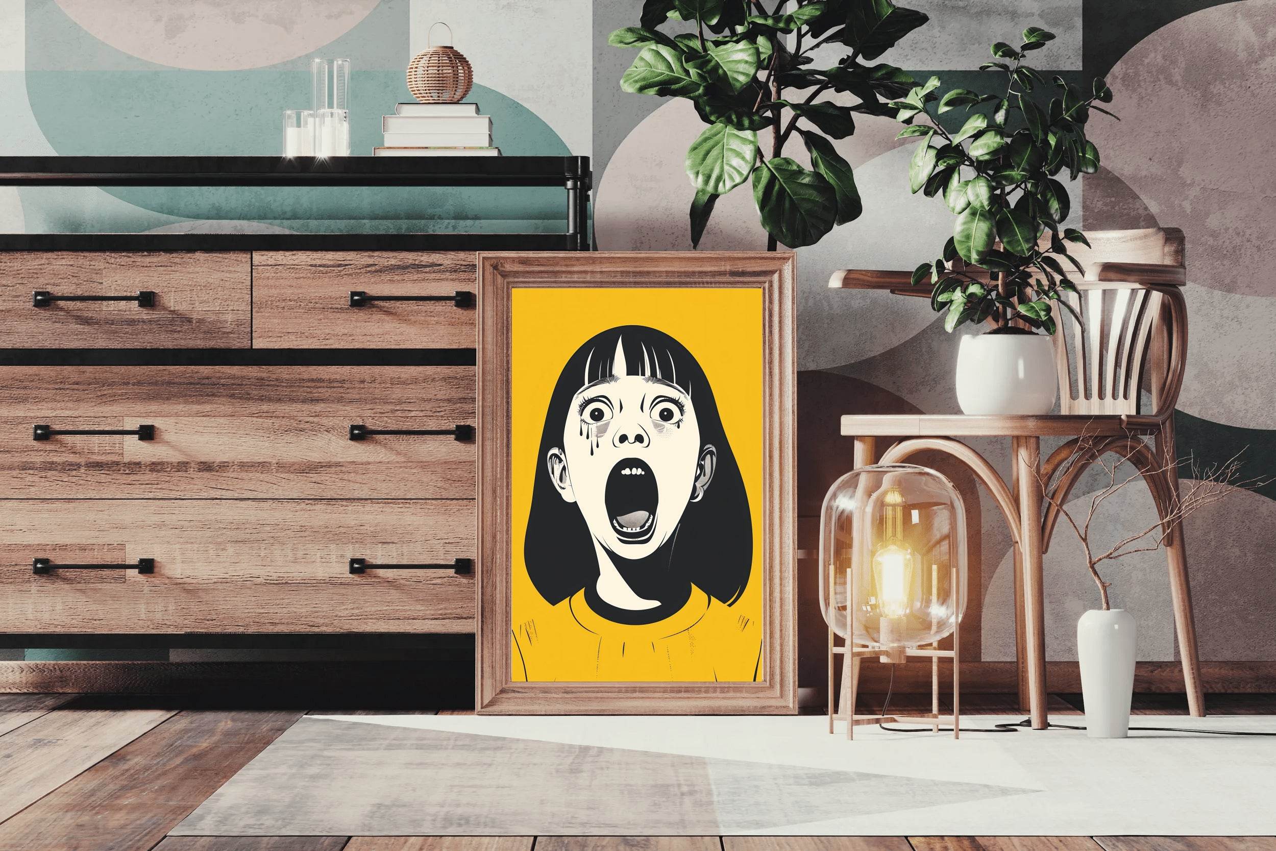 Crying Girl With Yellow Background Wall Art - beink online art store