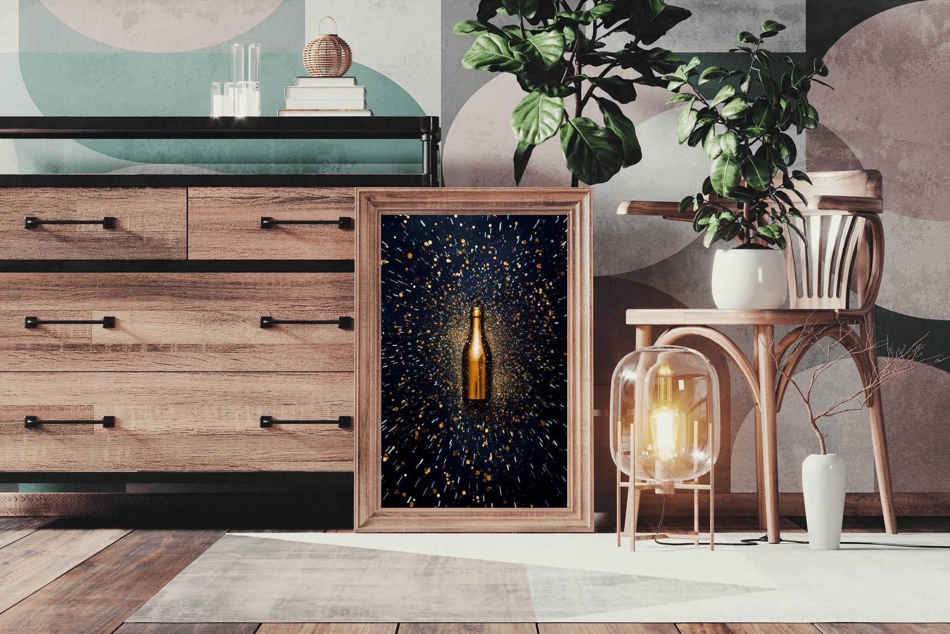 Golden Bottle Wall Art - beink online art store