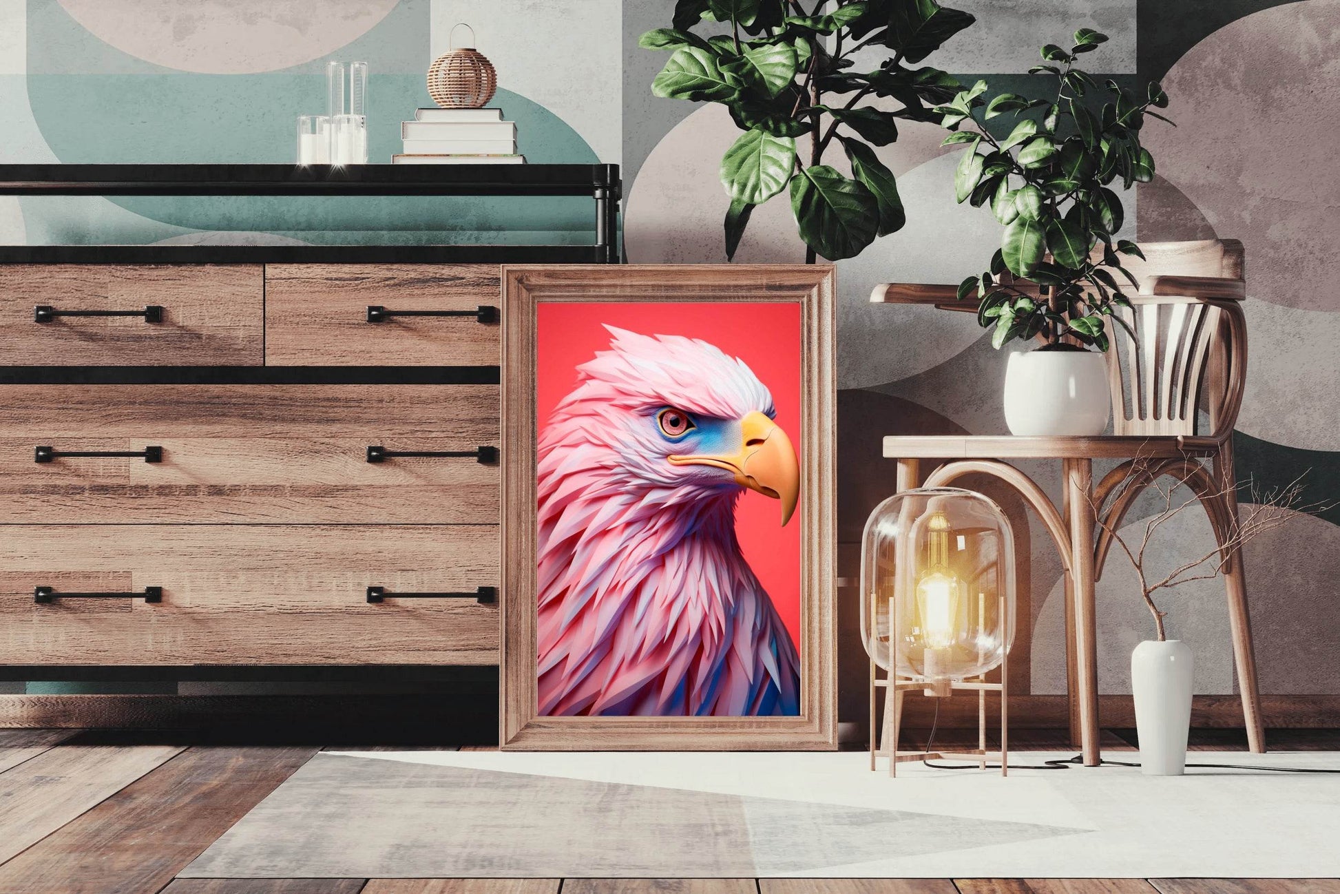 Pink and Blue Painted Eagle Bird Wall Art - beink online art store