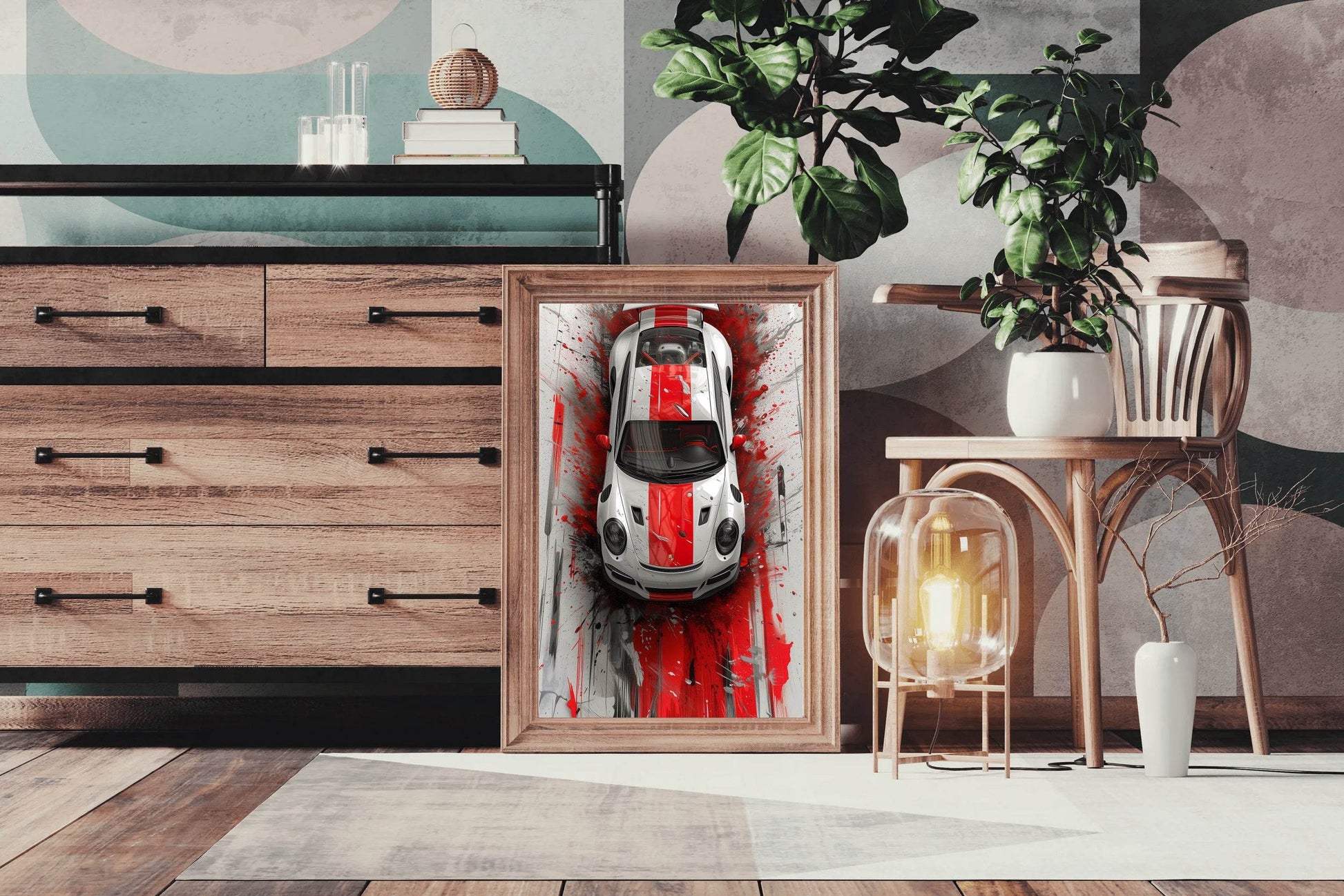 Porsche Cayman Red Line Wall Art - beink online art store