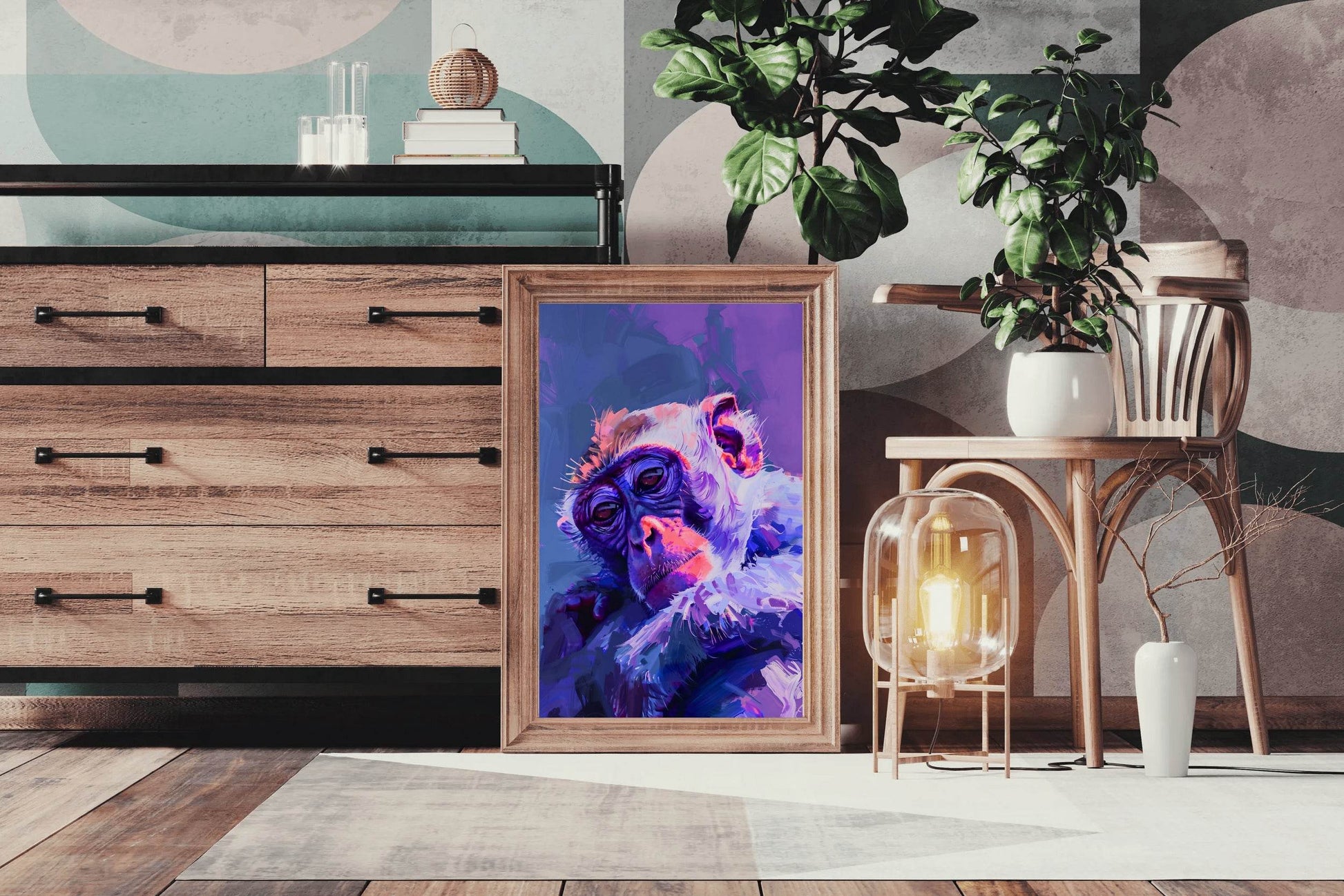 Purple Painting of Japanese Monkey - beink online art store