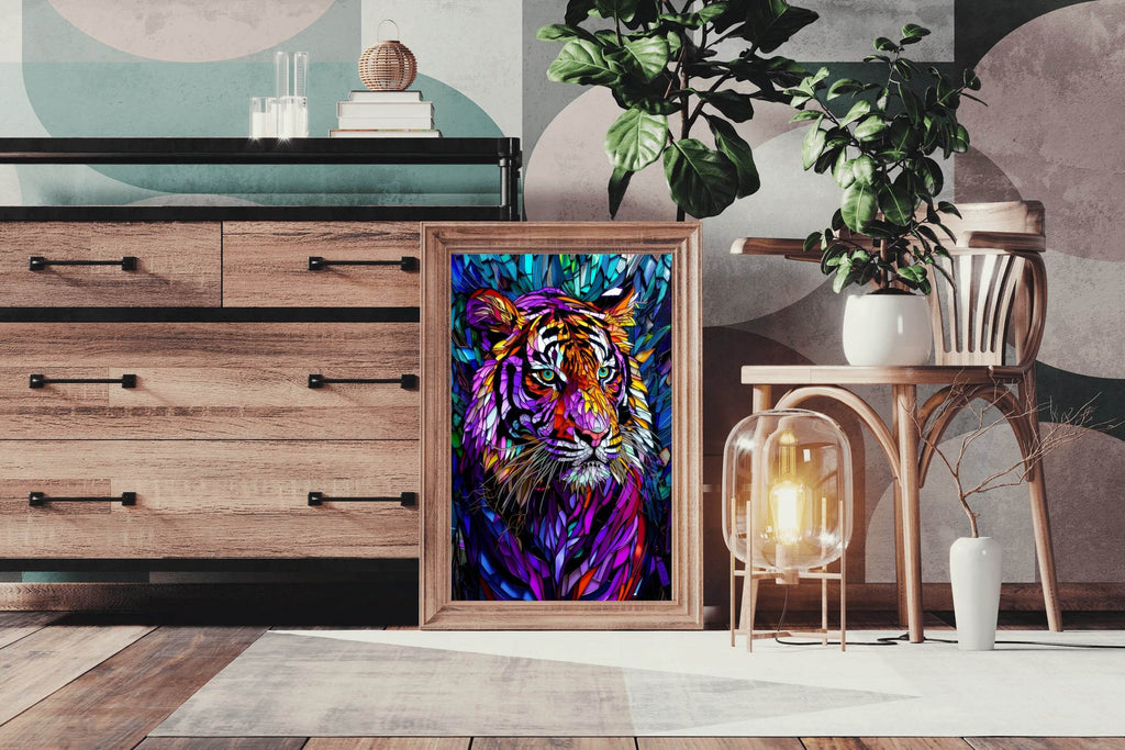 Abstract Stained Glass Painting of Colorful Tiger - beink online art store