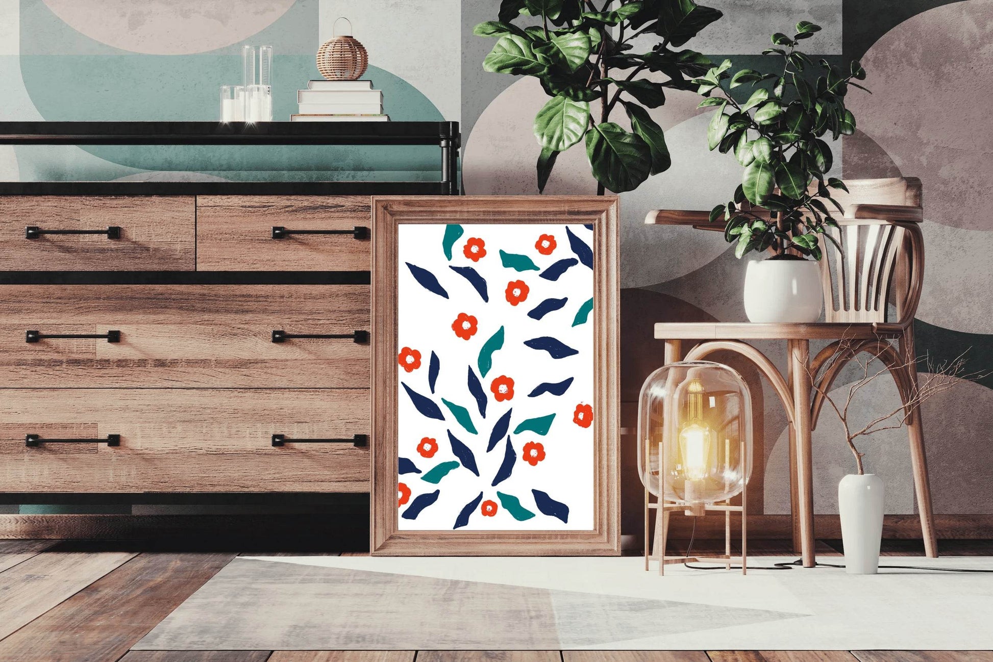 Red Flowers With Leaves Wall Art - beink online art store