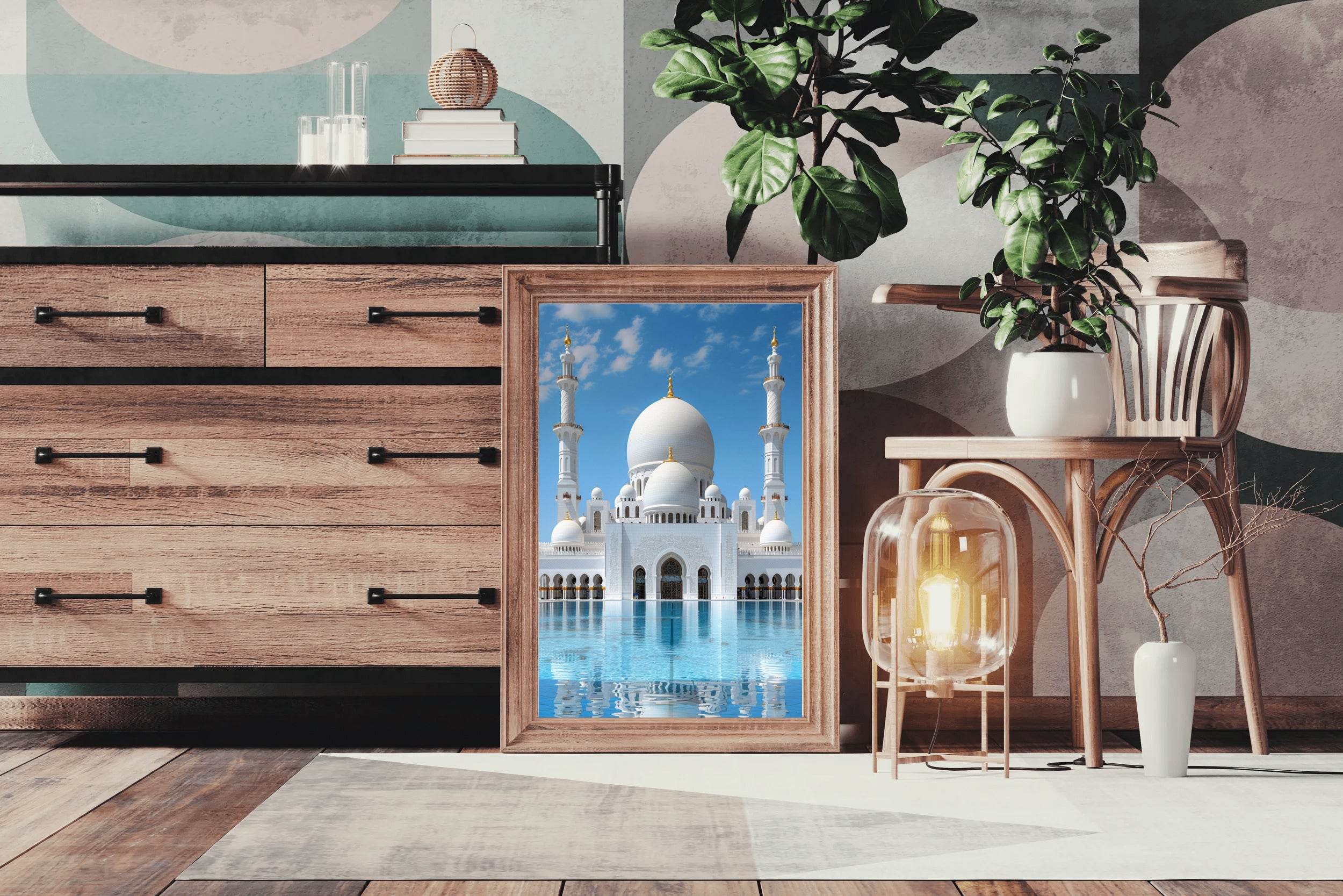 White Mosque surrounded by Water Wall Art - beink online art store