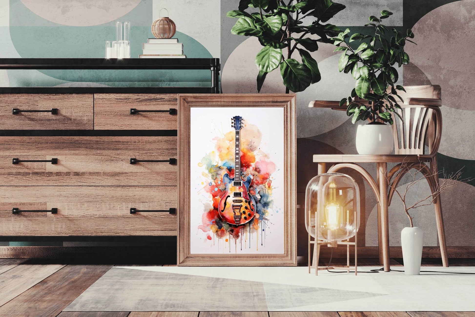 Guitar Painting With Colorful Patterns Wall Art - beink online art store