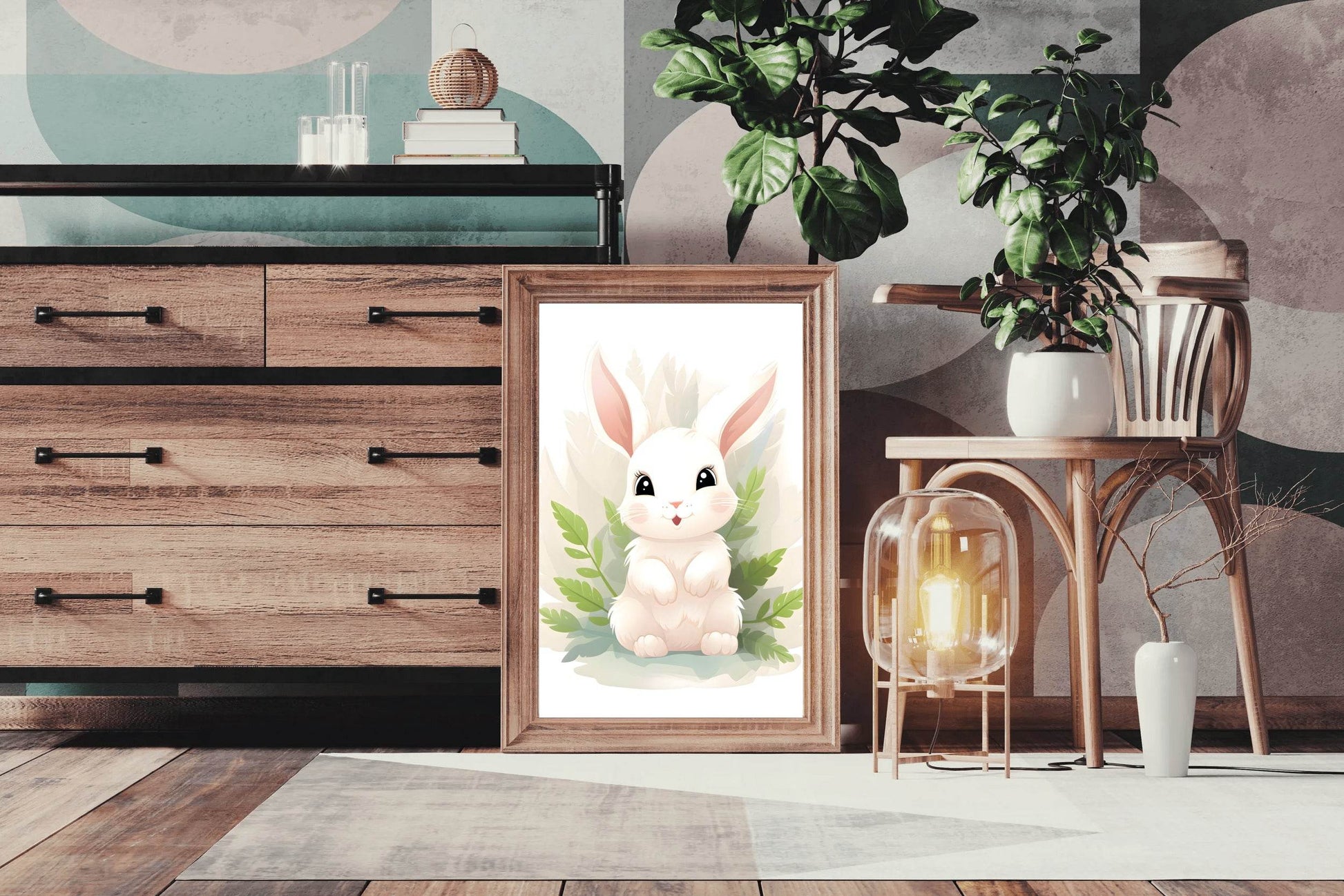 Cute White Bunny Stroked Painting - beink online art store