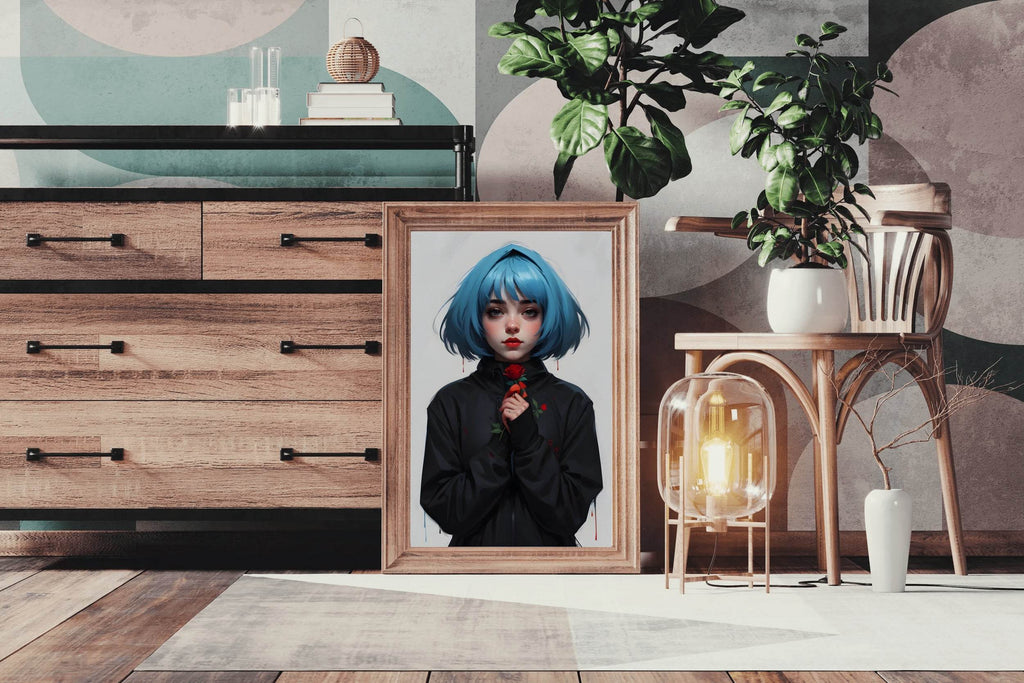 Anime Girl with Blue Hair Wall Art - beink online art store