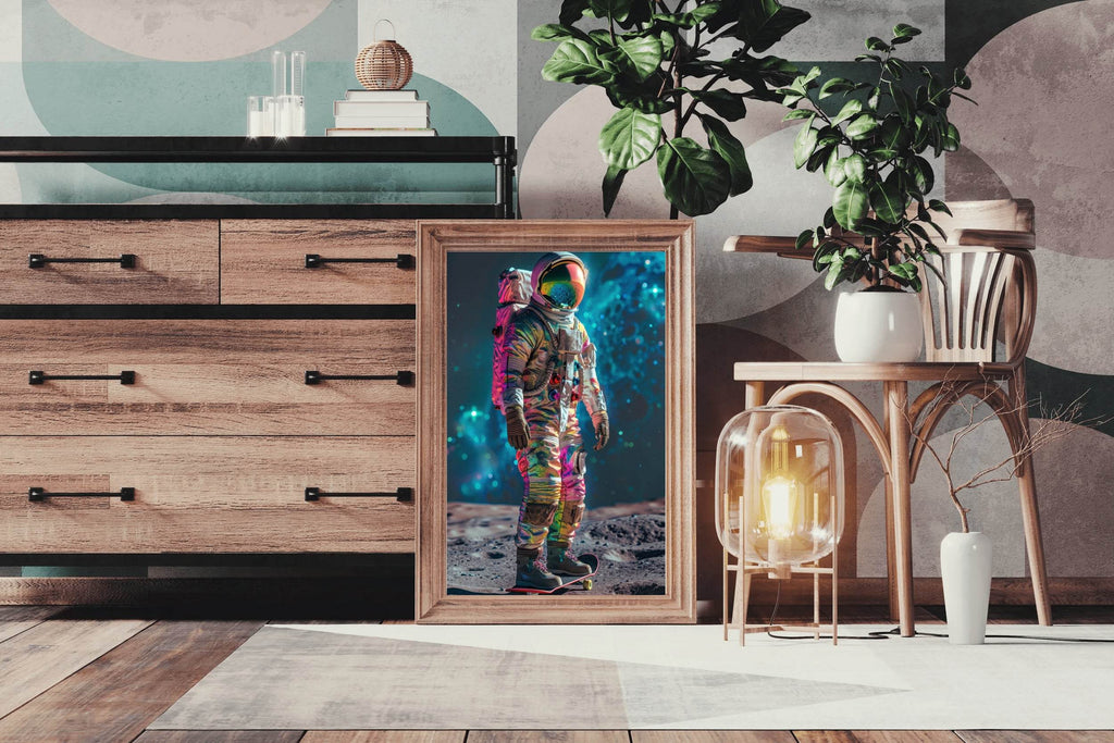 astronaut in neon suits on moon Wall Art - beink online art store