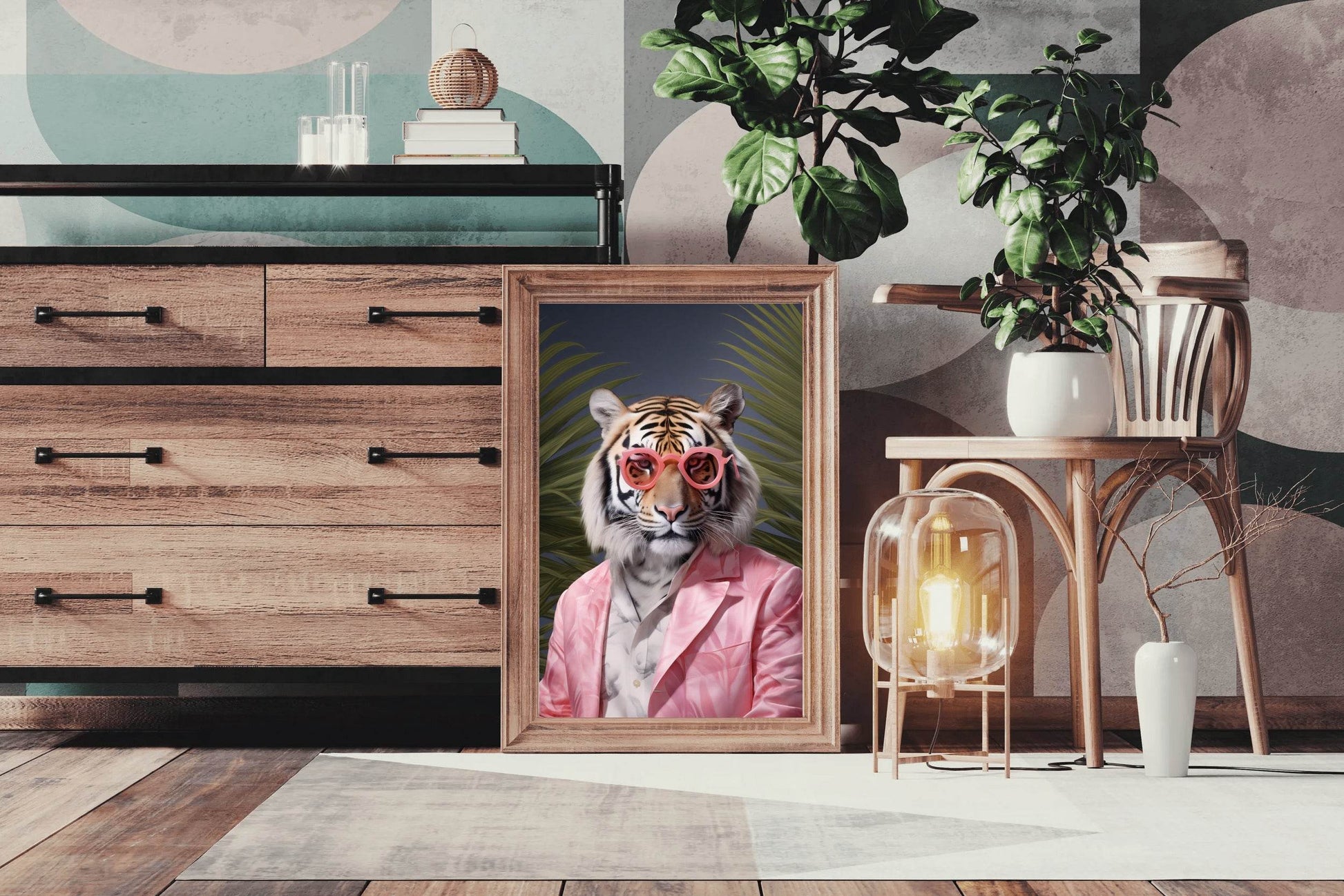 Tiger Wearing Pink Goggle and Coat Animal Wall Art - beink online art store