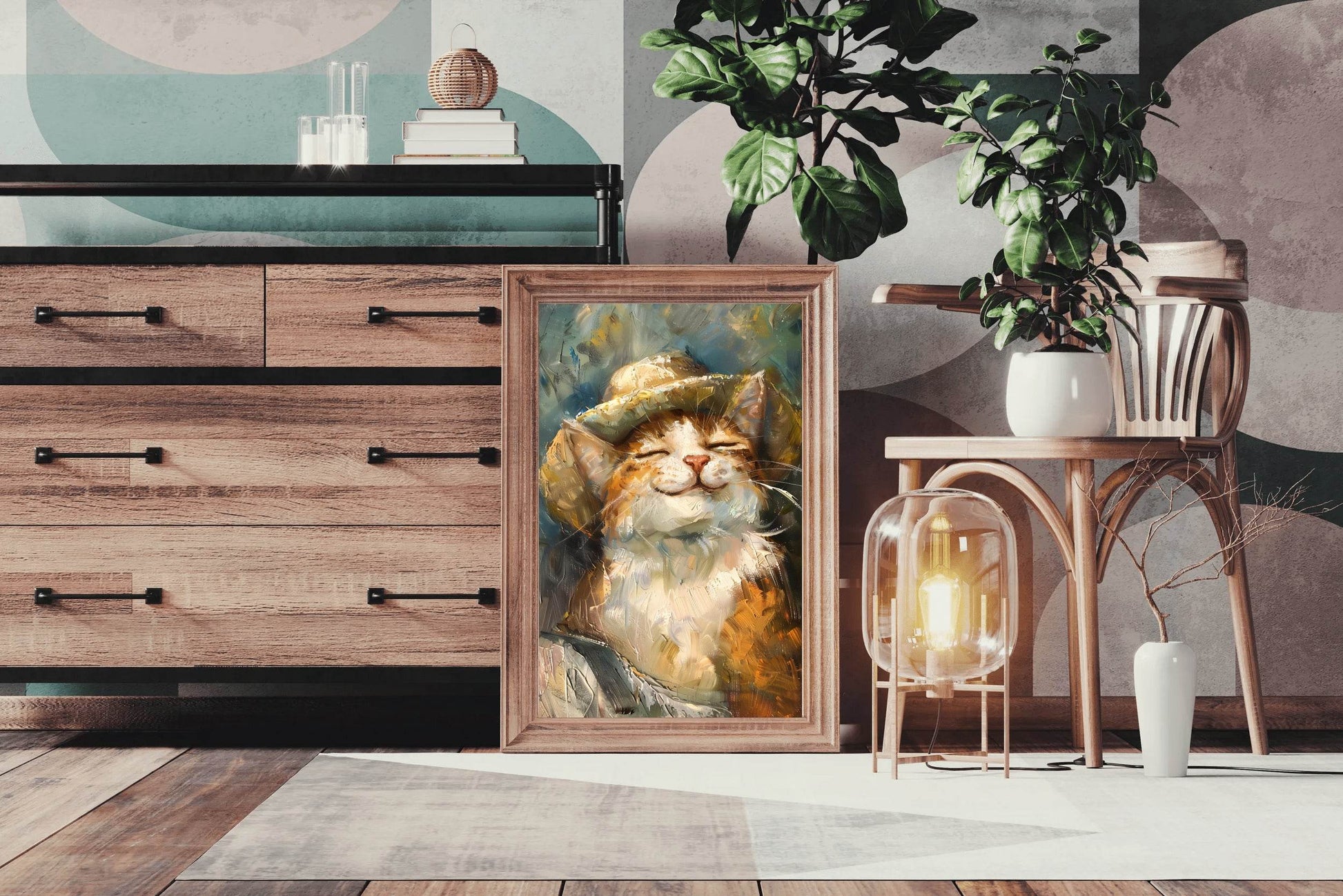 Brush Stroked Painting of Cat Wearing Hat - beink online art store