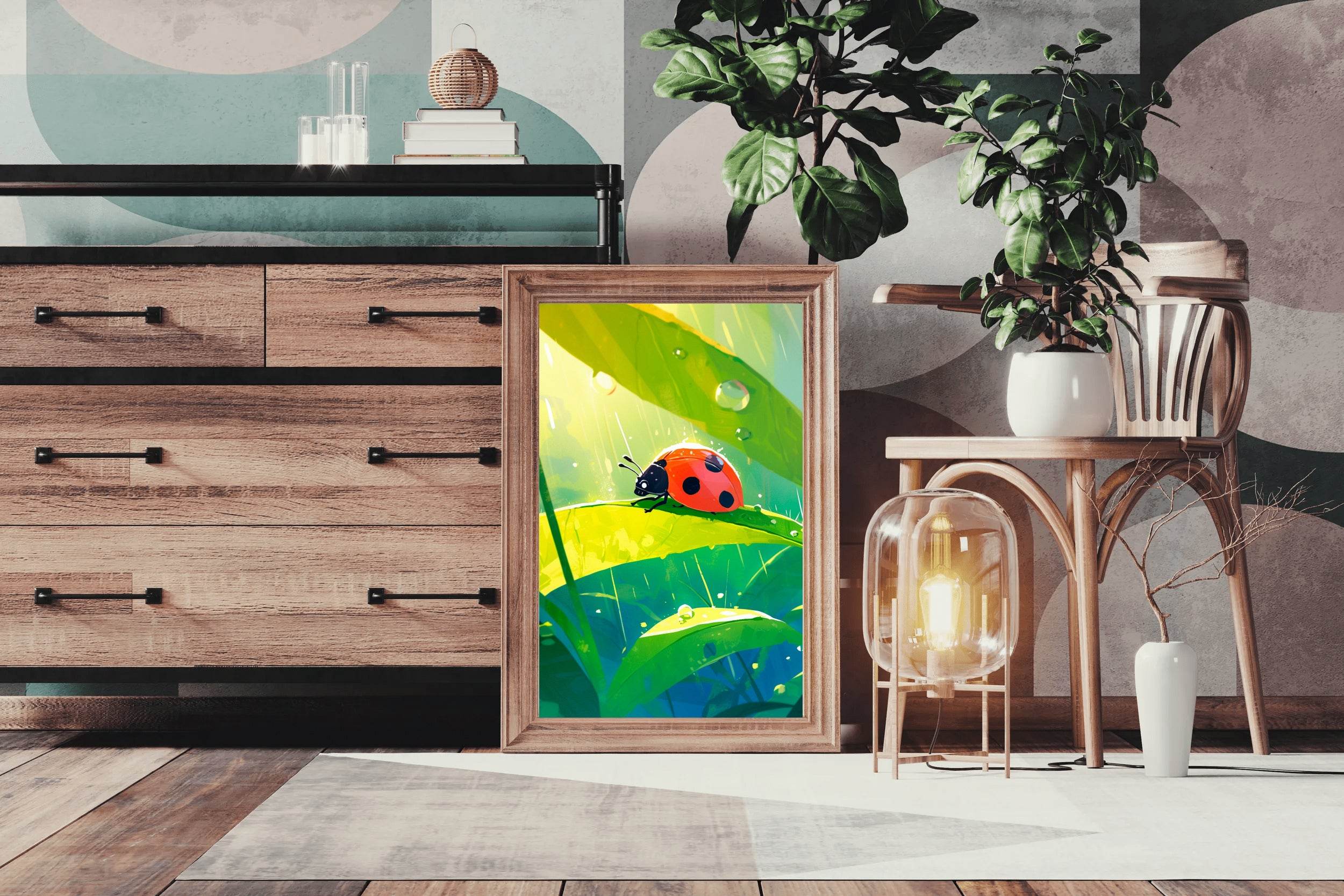 Ladybug on leaf Anime Wall Art - beink online art store