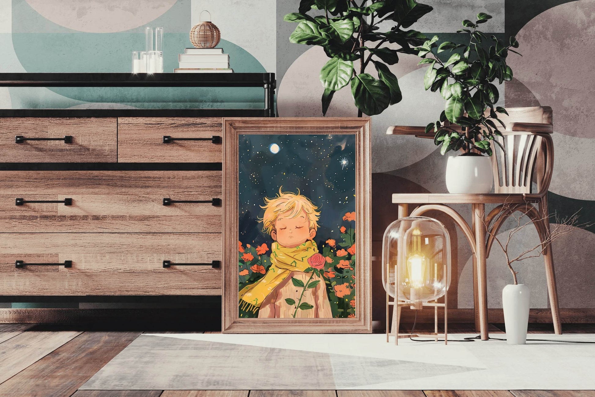 Cartoon Boy Standing in Winter Night - beink online art store