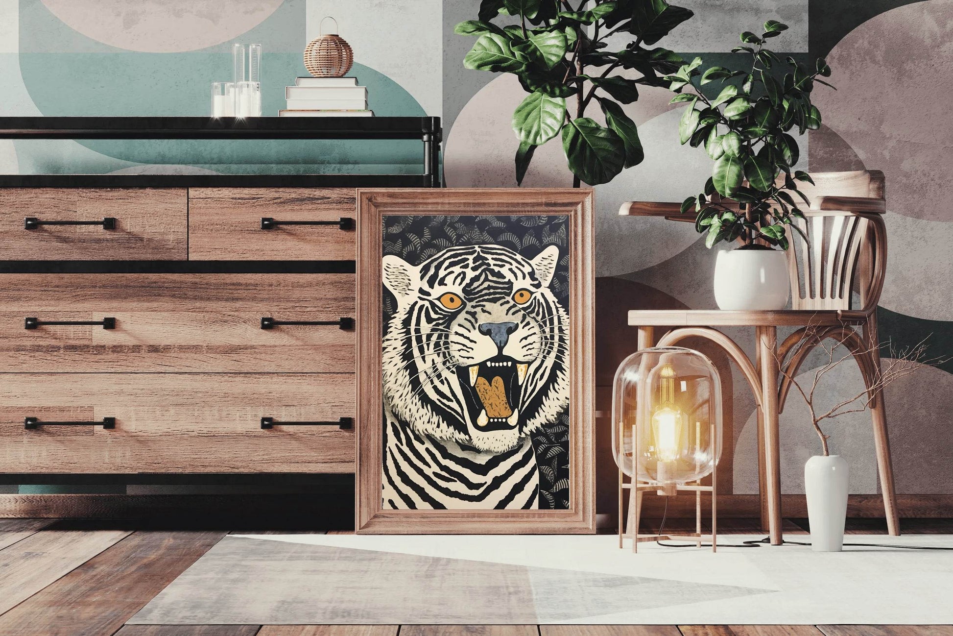 Painting of Tiger Block Print Wall Art - beink online art store