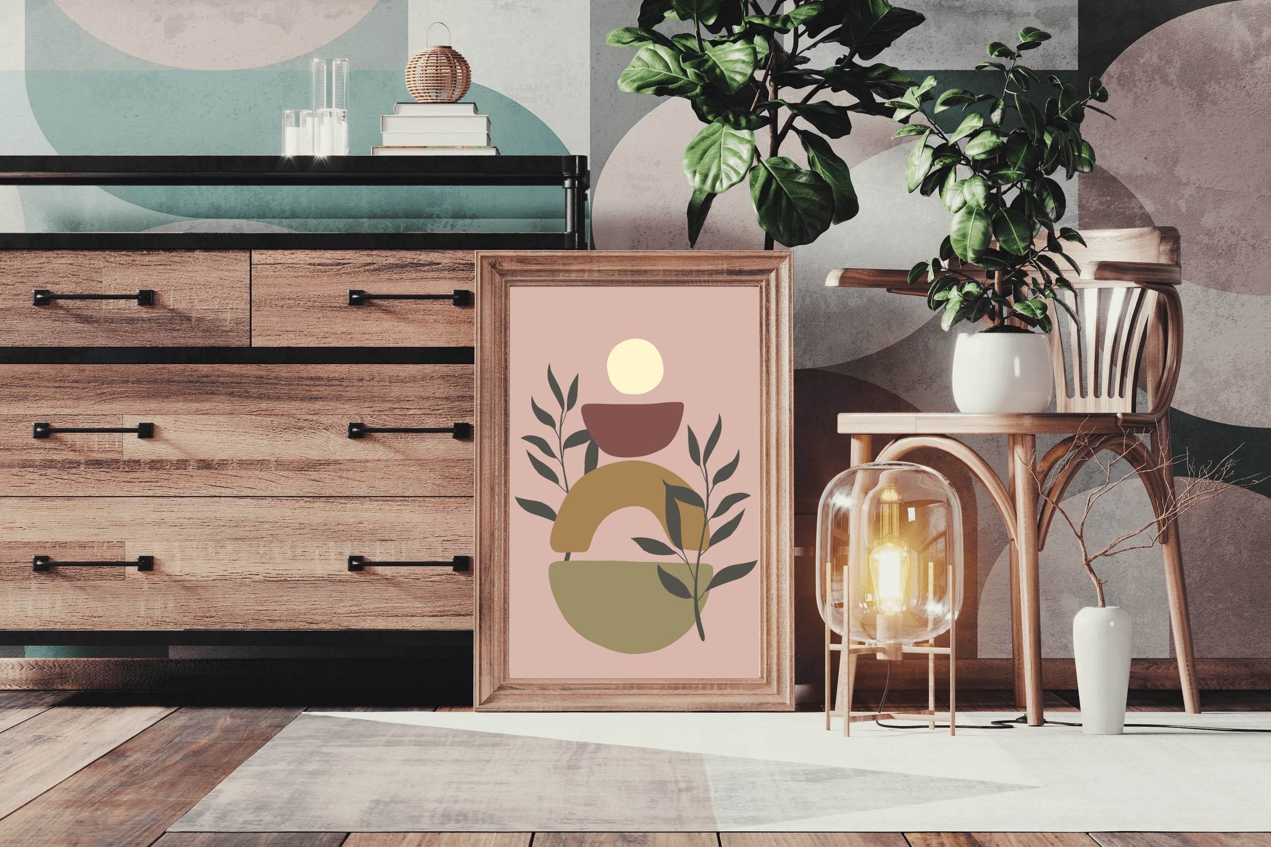 Geometric Shapes with Leaf ArtWork - beink online art store