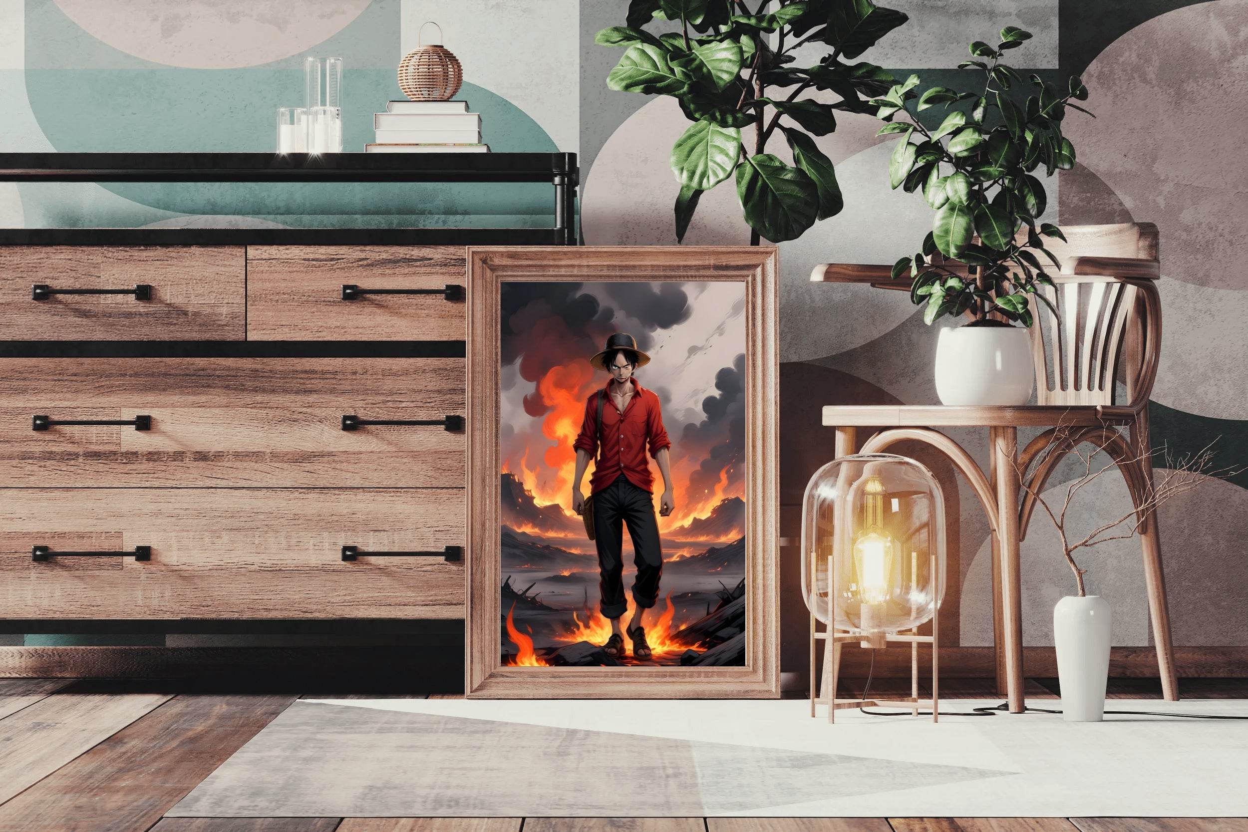 Monkey D. Luffy With Fire Background Anime Wall Art - beink online art store