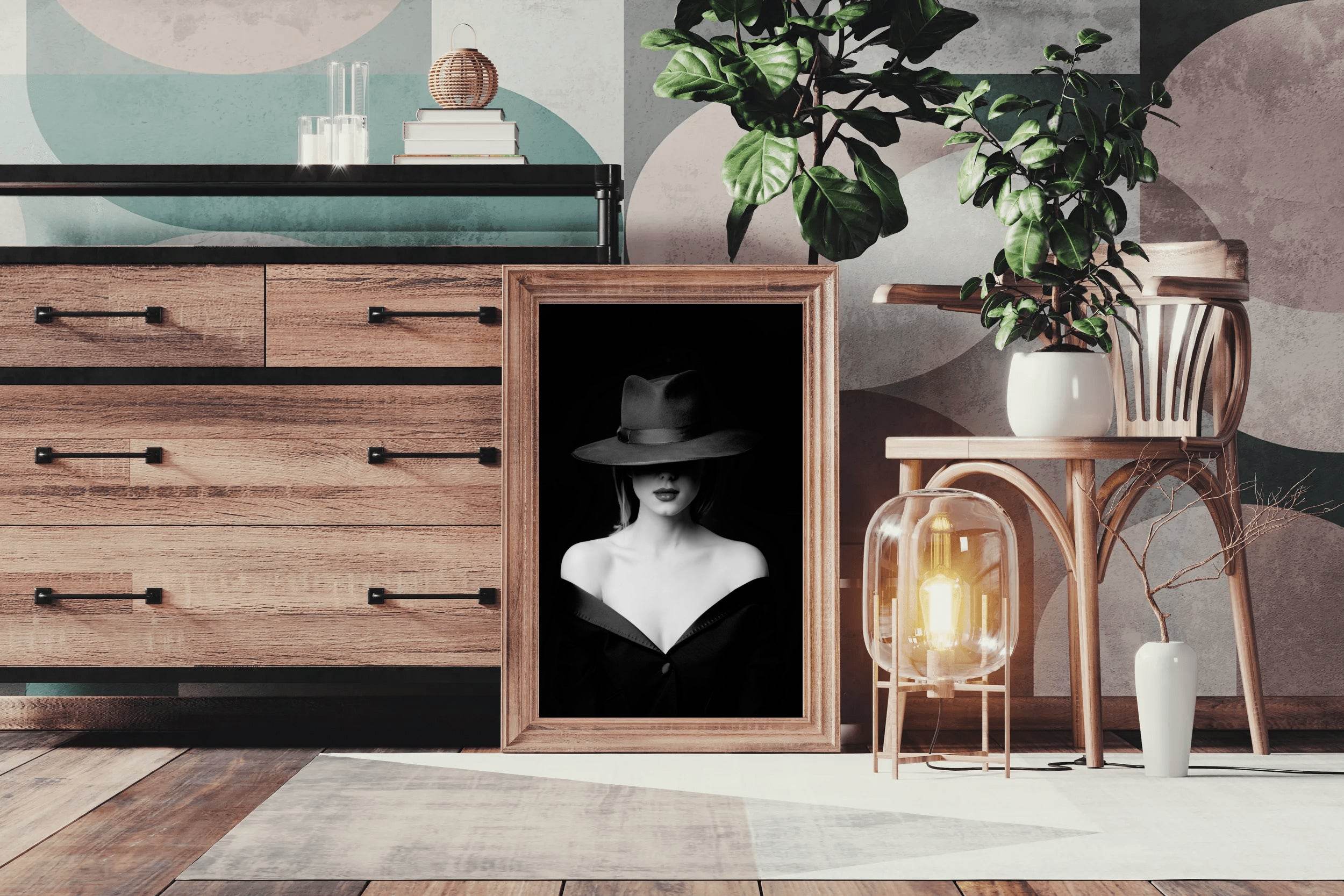 Elegant Lady With Hat Black & White Wall Art - beink online art store