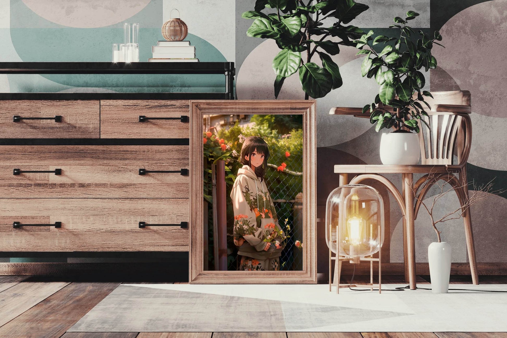 Beautiful Anime woman in Garden Anime Wall Art - beink online art store