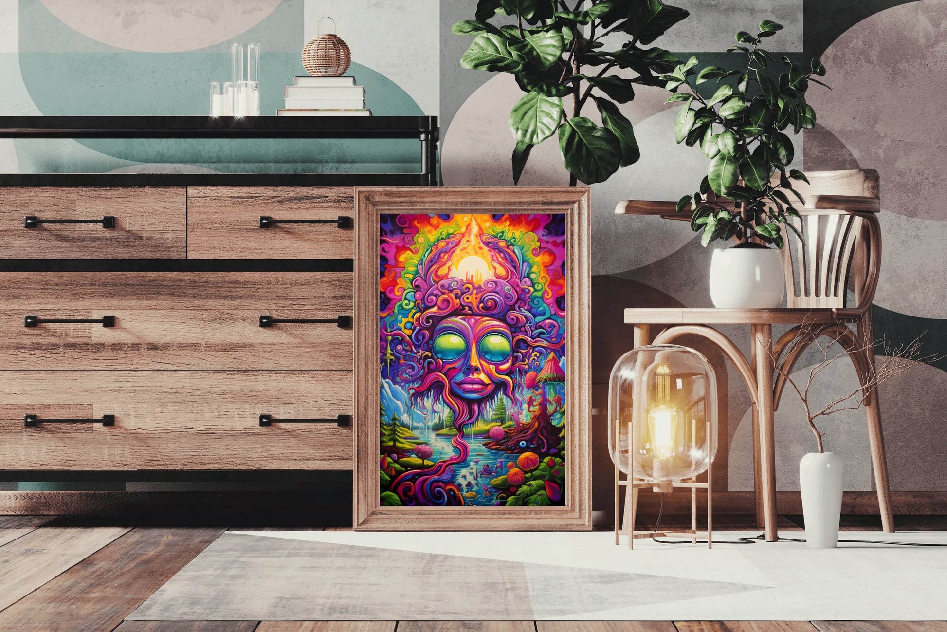 Painting of a Colorful Face Many Objects - beink online art store