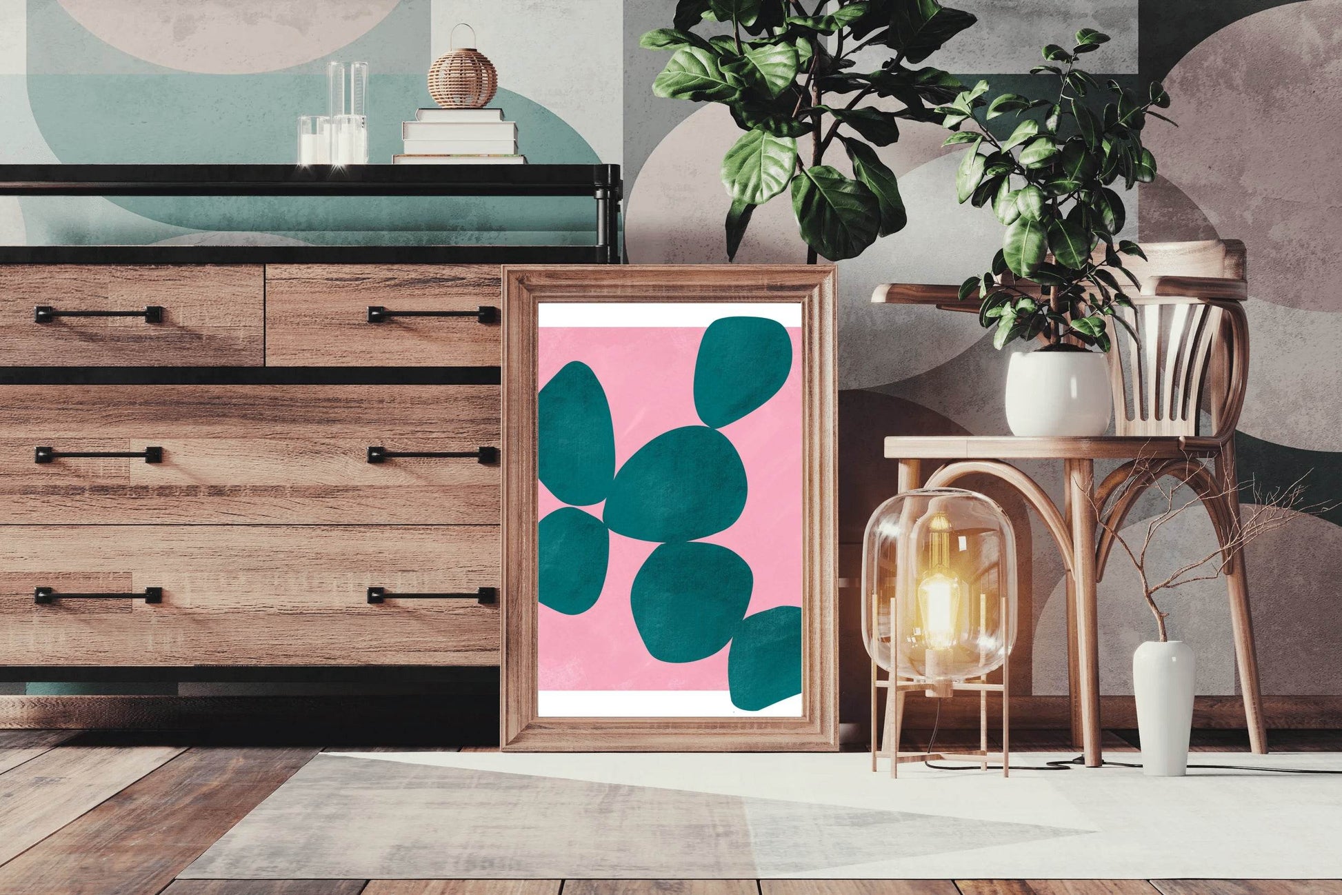 Jade Green Stone With Pink Background Wall Art - beink online art store