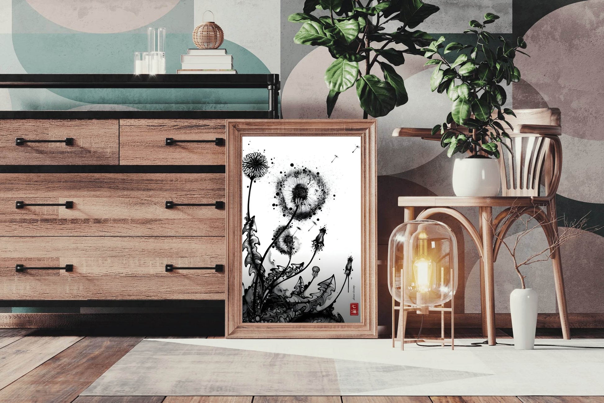 Striking Black Ink Illustration of Plant Wall Art - beink online art store