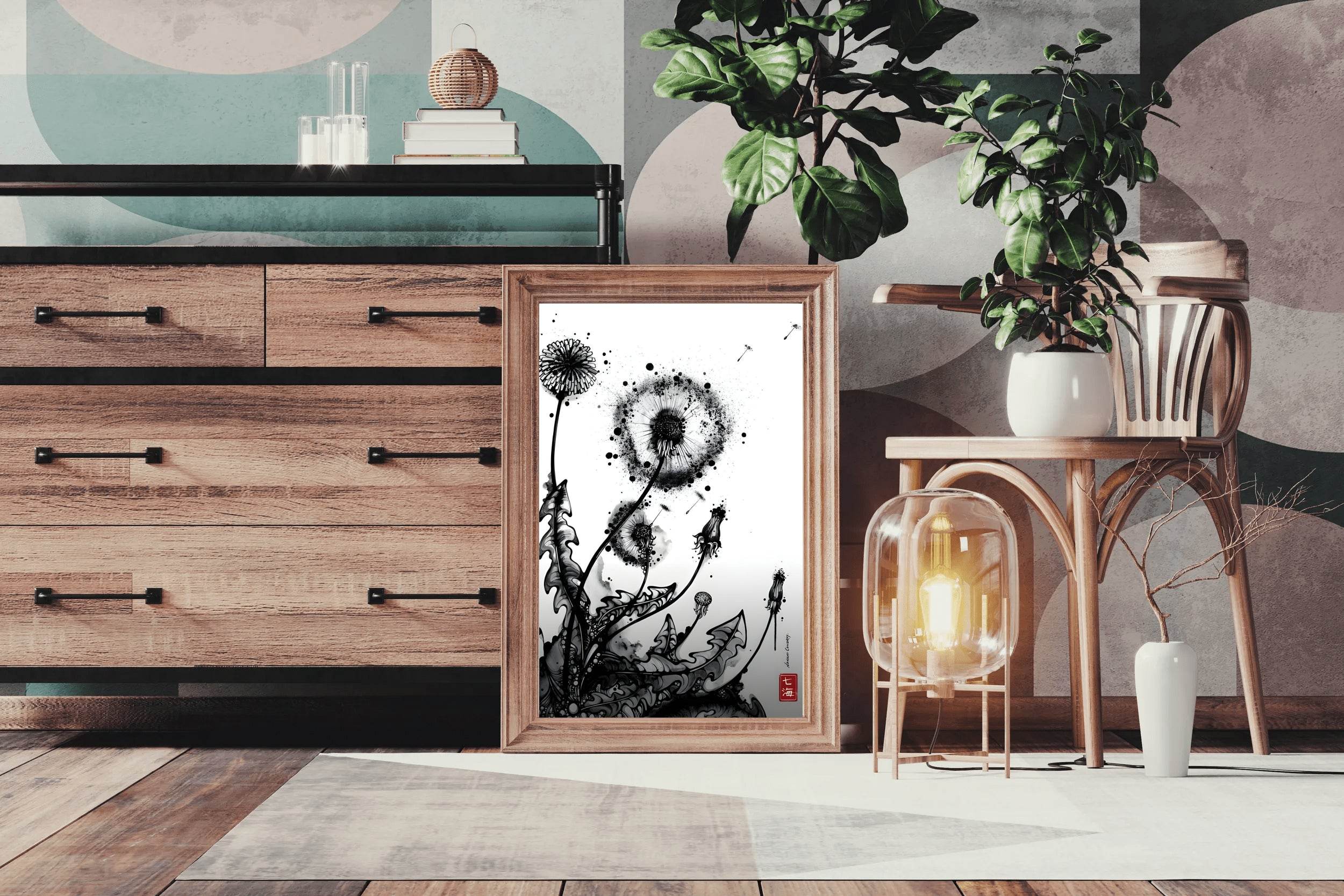 Striking Black Ink Illustration of Plant Wall Art - beink online art store