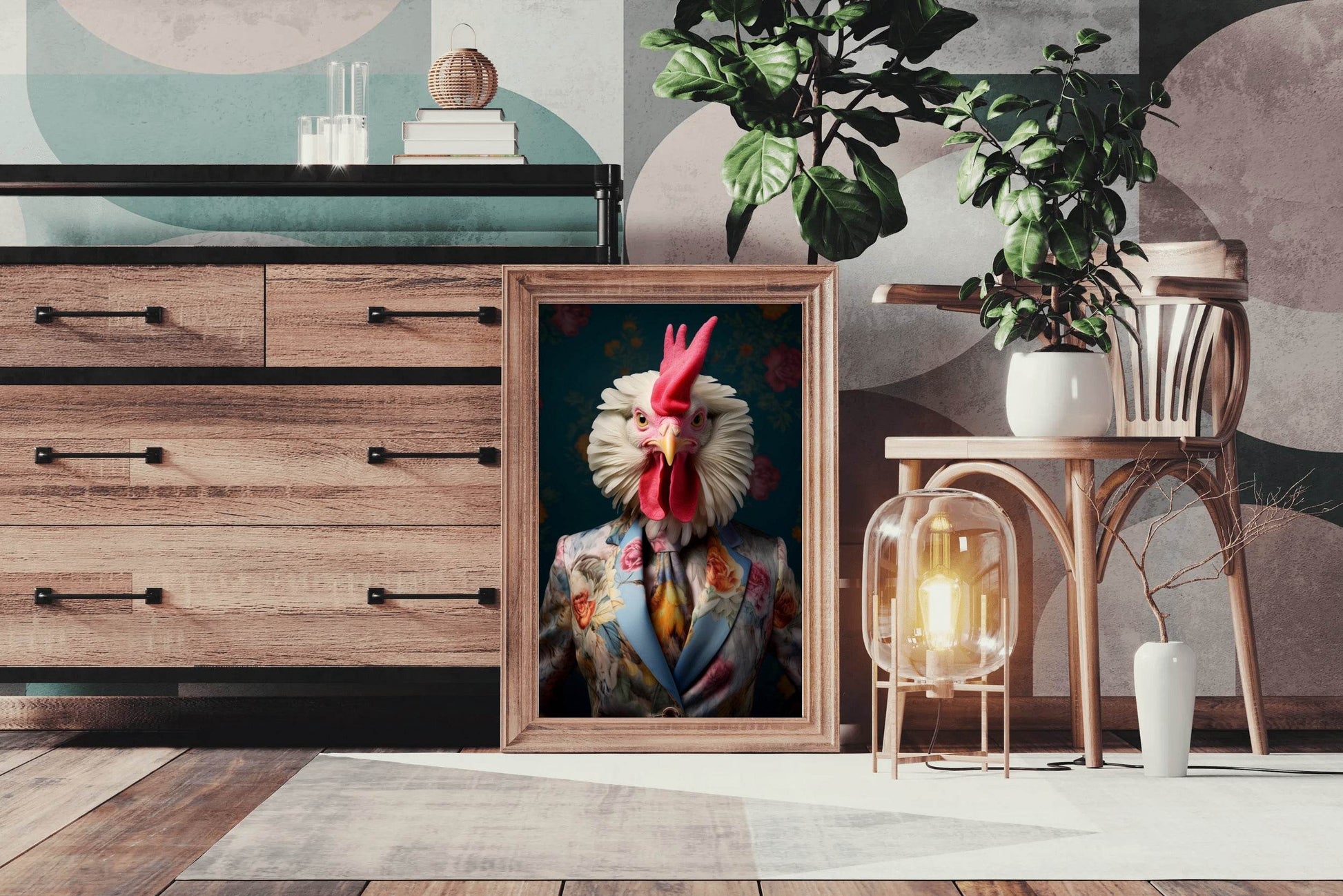 Fashionable Rooster in Party Dress Wall Art - beink online art store