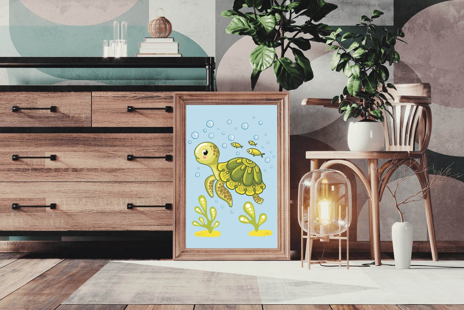Cute Cartoon Floating Turtle Wall Art - beink online art store