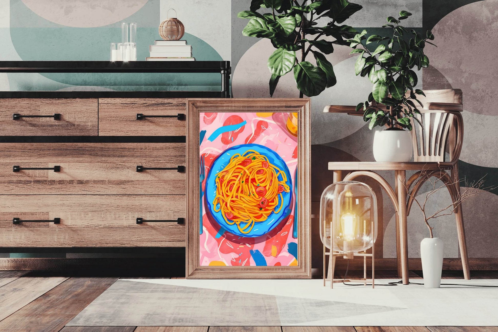 Painting Plate of Spaghetti with Tomato Sauce Wall Art - beink online art store