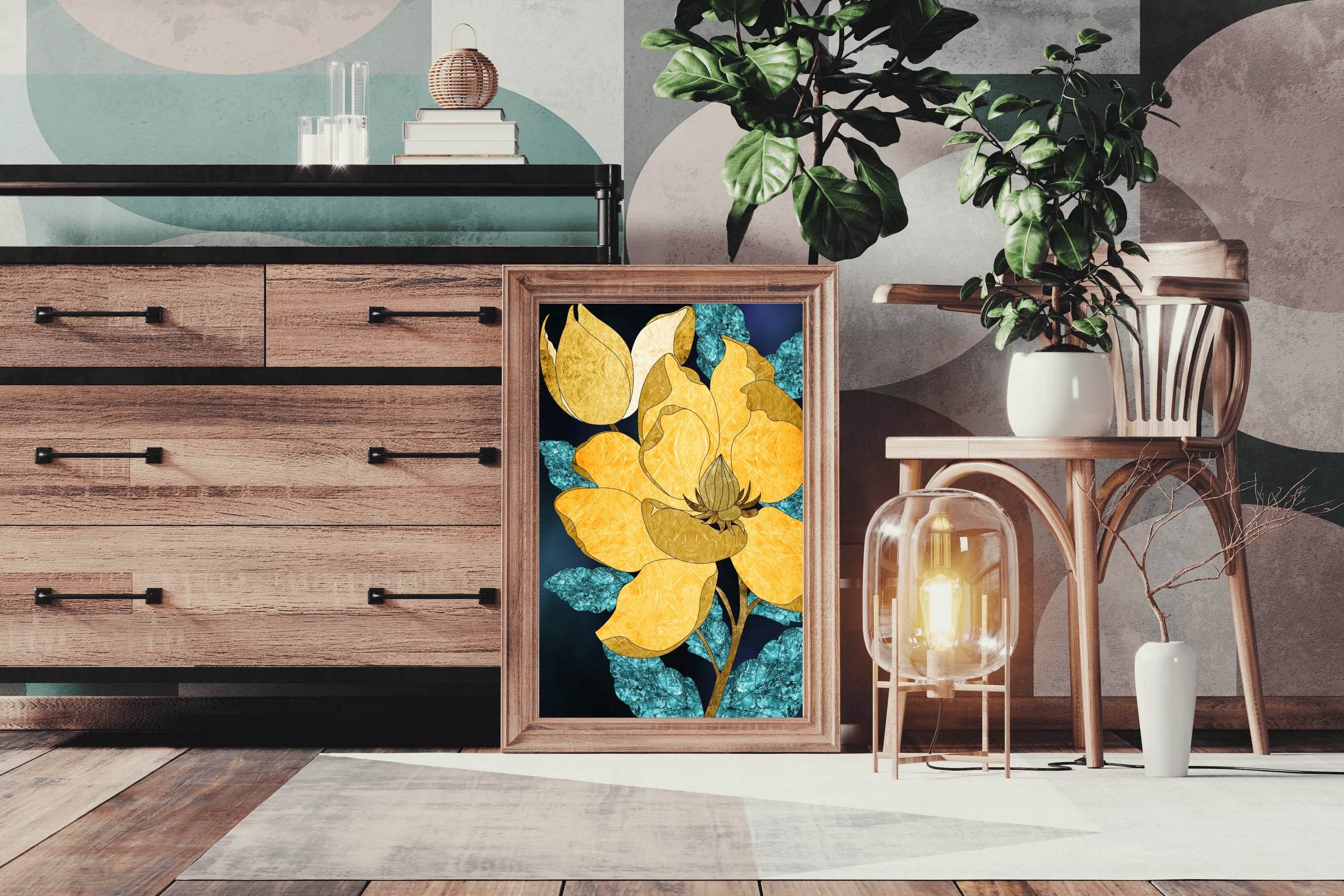 Golden Bloom Modern Wall Art - beink online art store