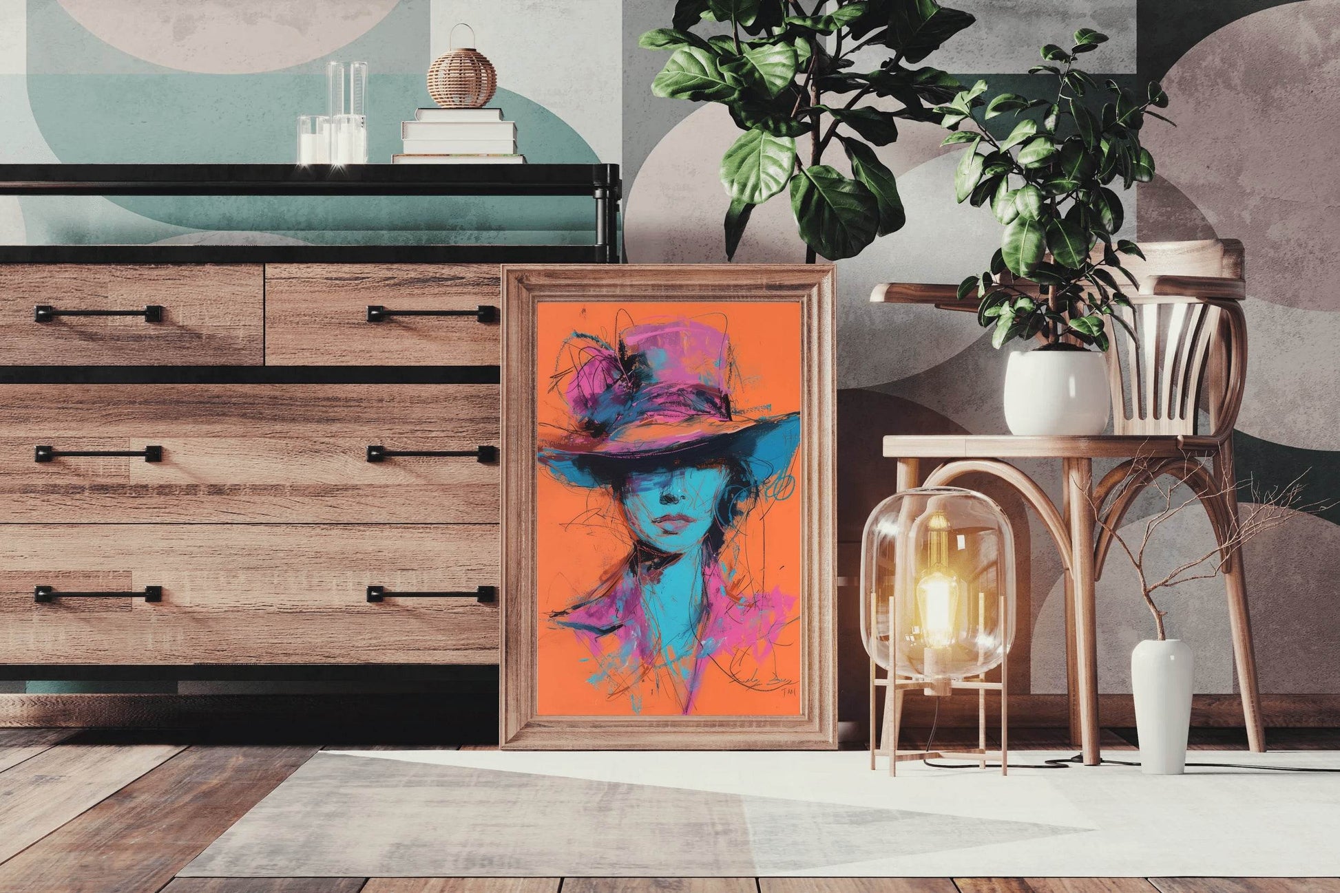 Painting Of A Woman With A Brimmed Hat Wall Art - beink online art store