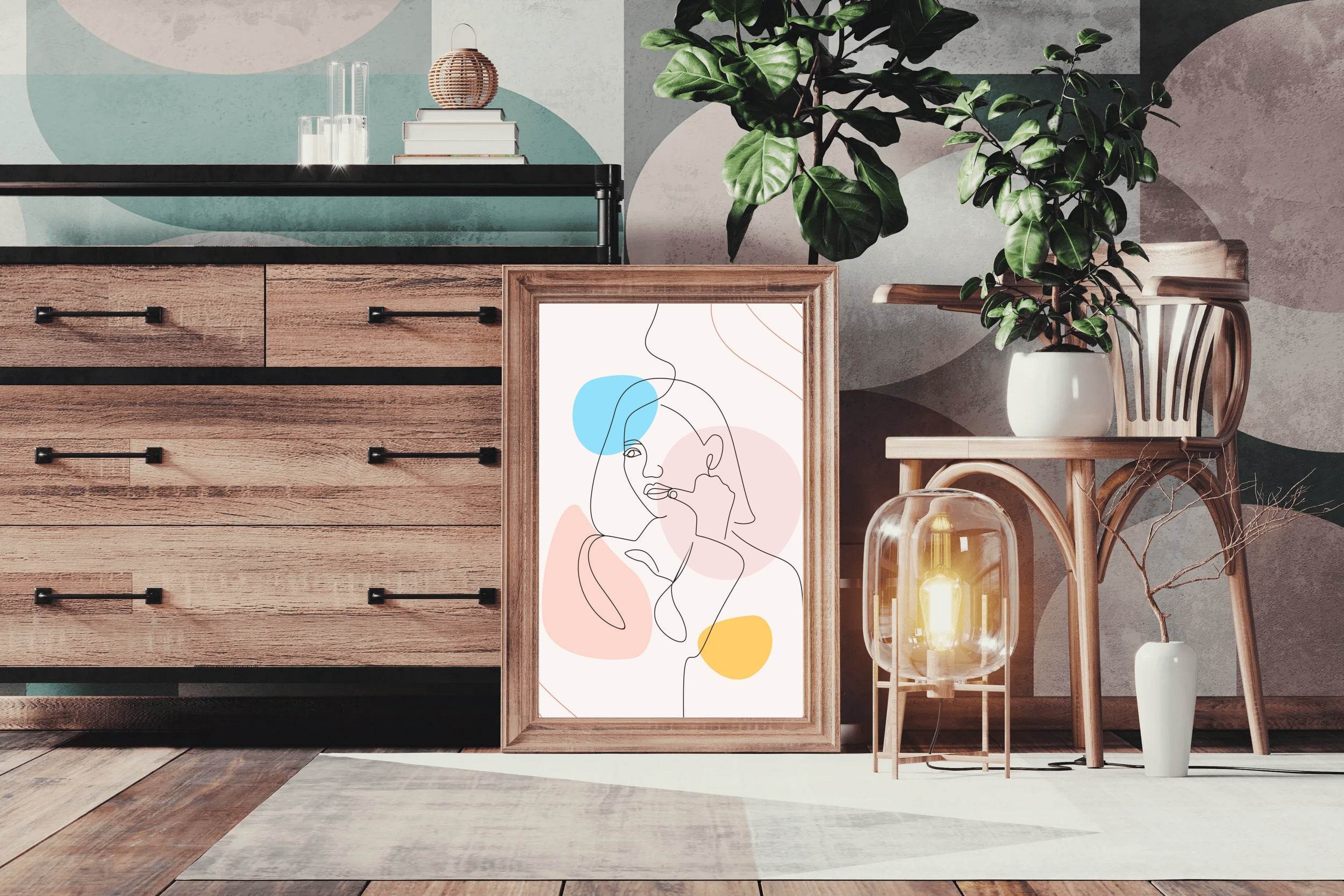 Women Colorful Linear Face Wall Art - beink online art store